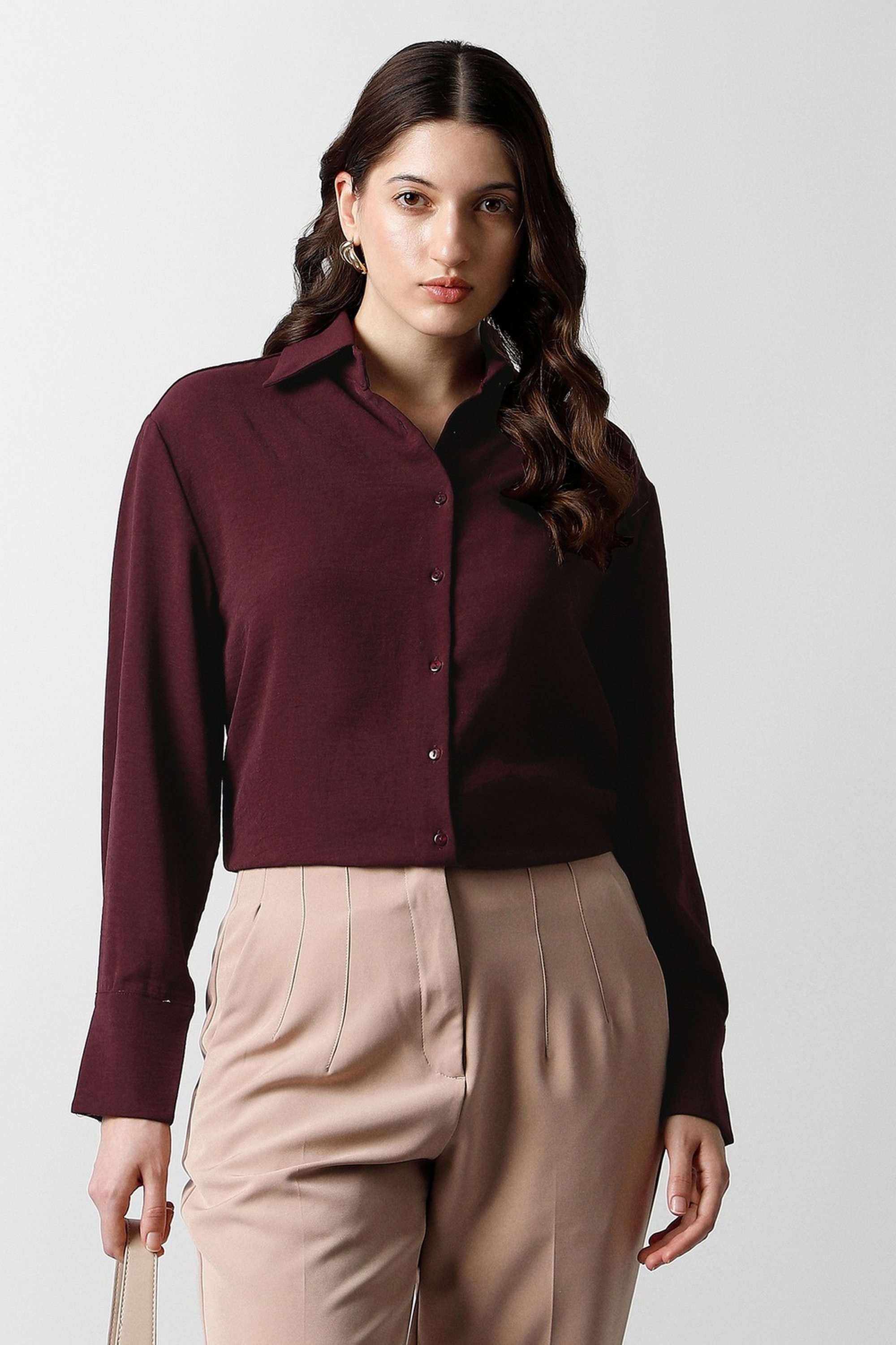 Solid-Blended-Fabric-Women-s-Shirt