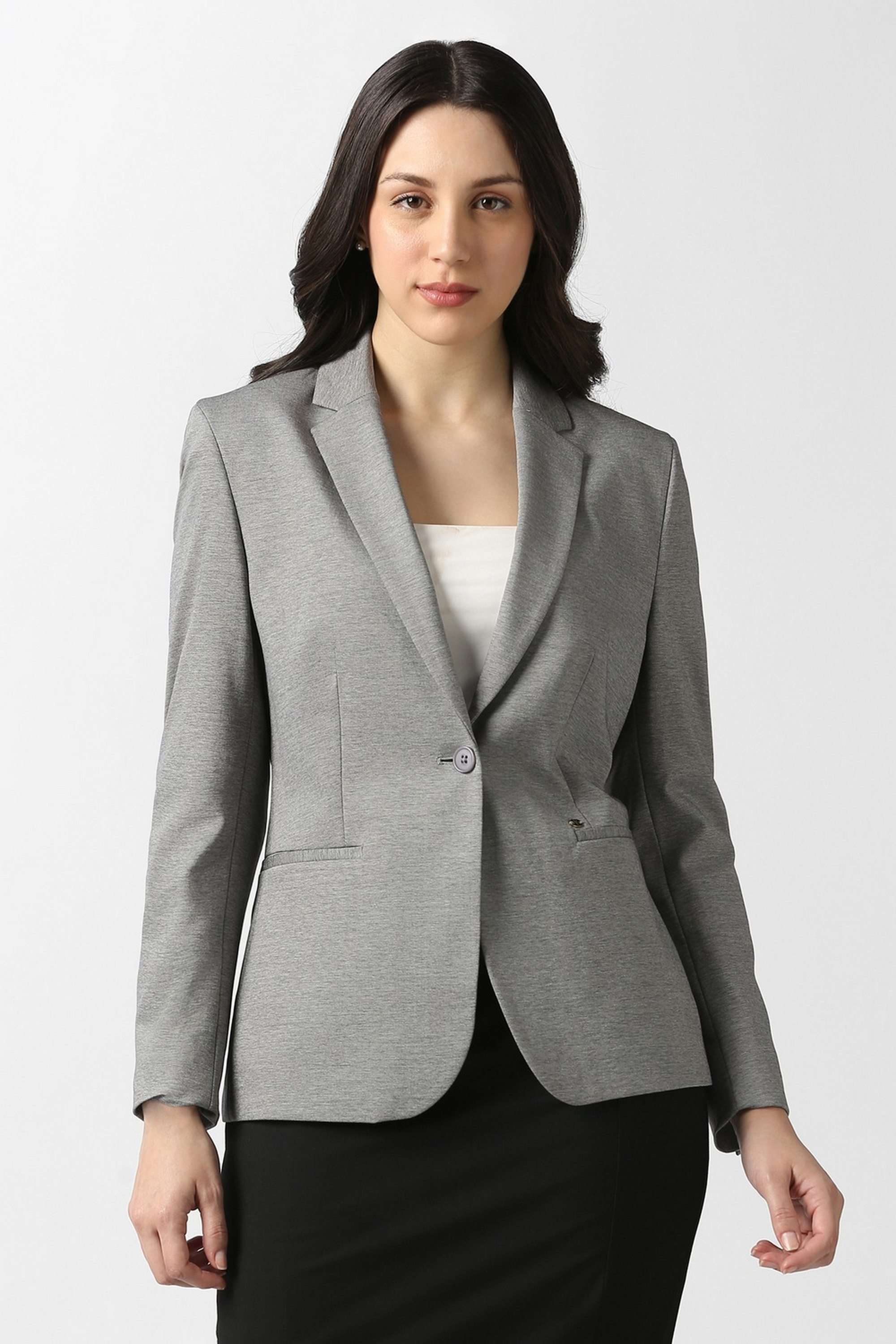 Solid-Blended-Fabric-Women-s-Blazer