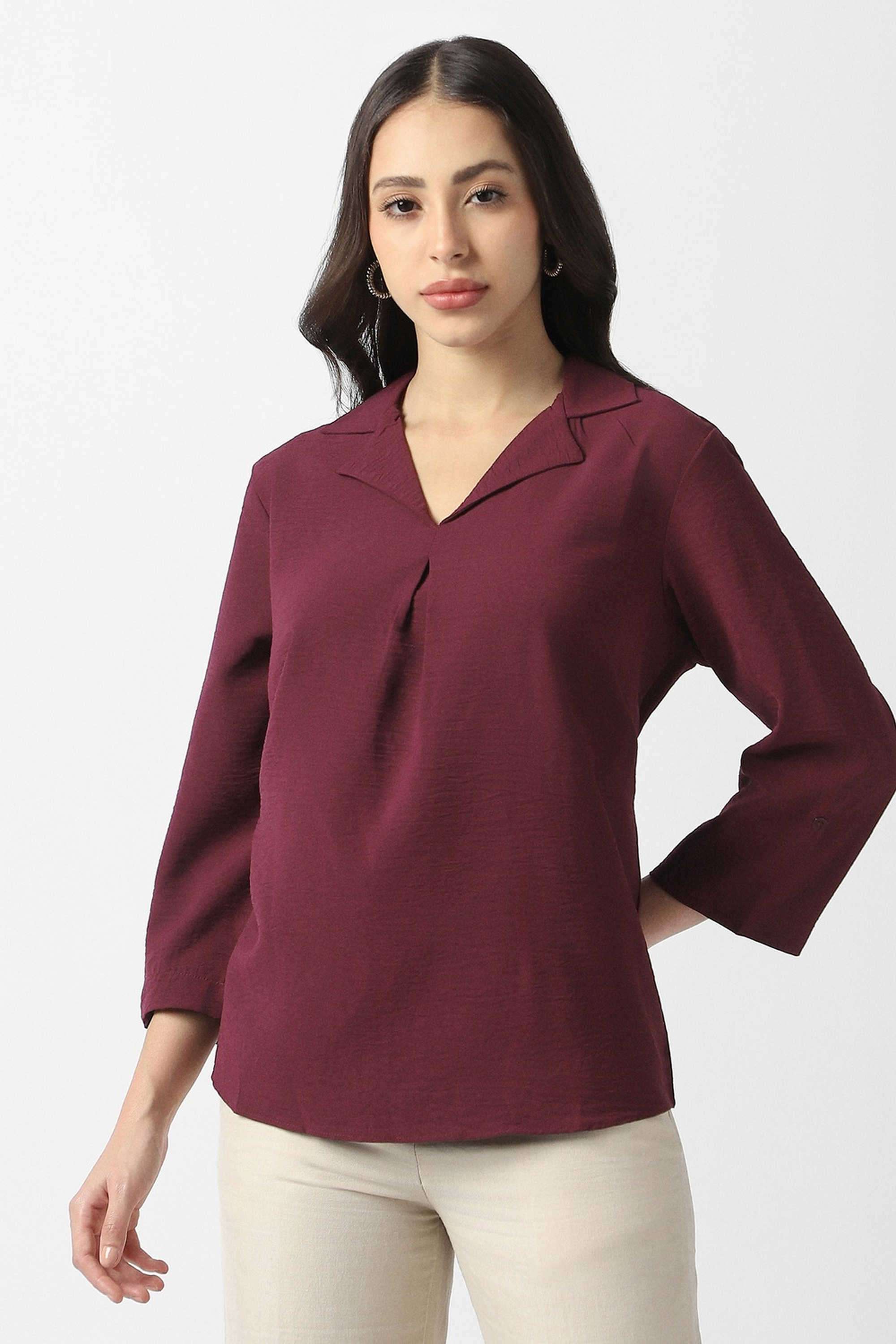 Solid-Blended-Fabric-Regular-Fit-Women-s-Top