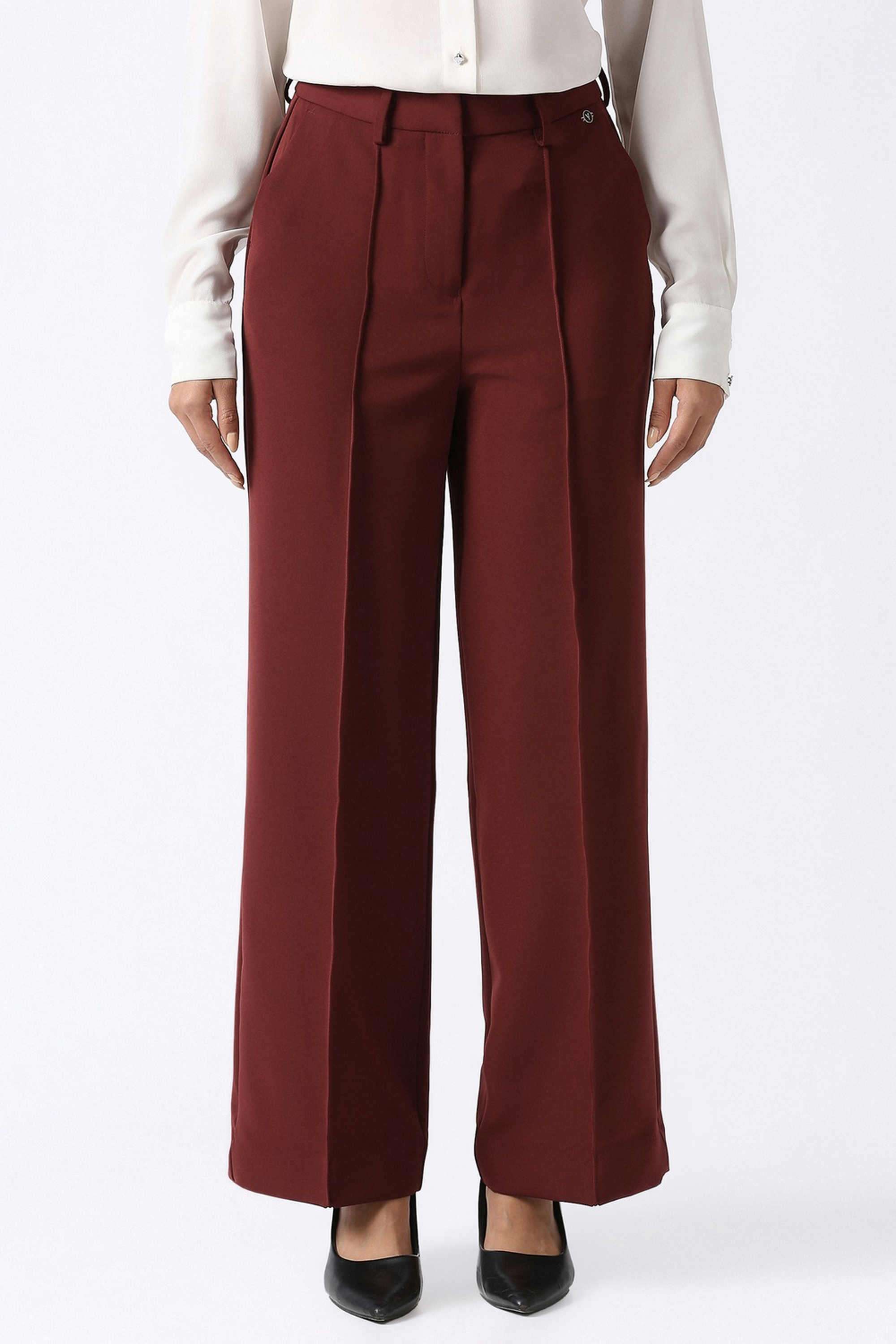 Solid-Regular-Fit-Blended-Fabric-Women-s-Casual-Wear-Trousers