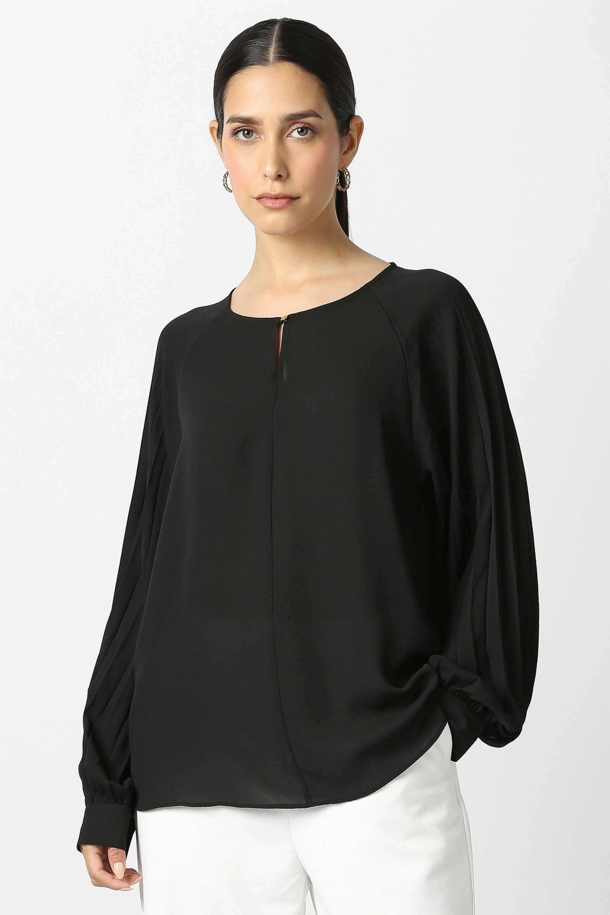 Solid-Blended-Fabric-Women-s-Casual-Wear-Top