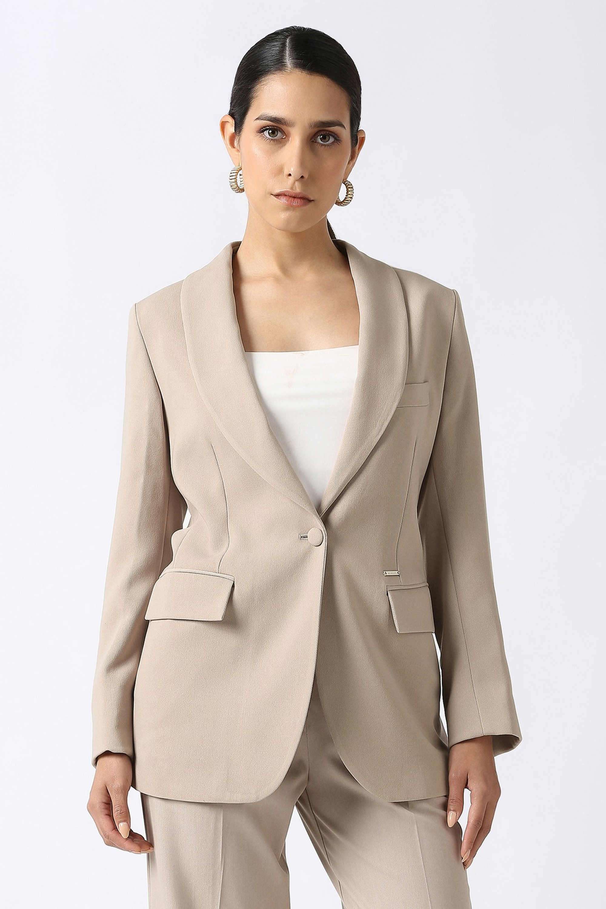 Solid-Blended-Fabric-Women-s-Blazer