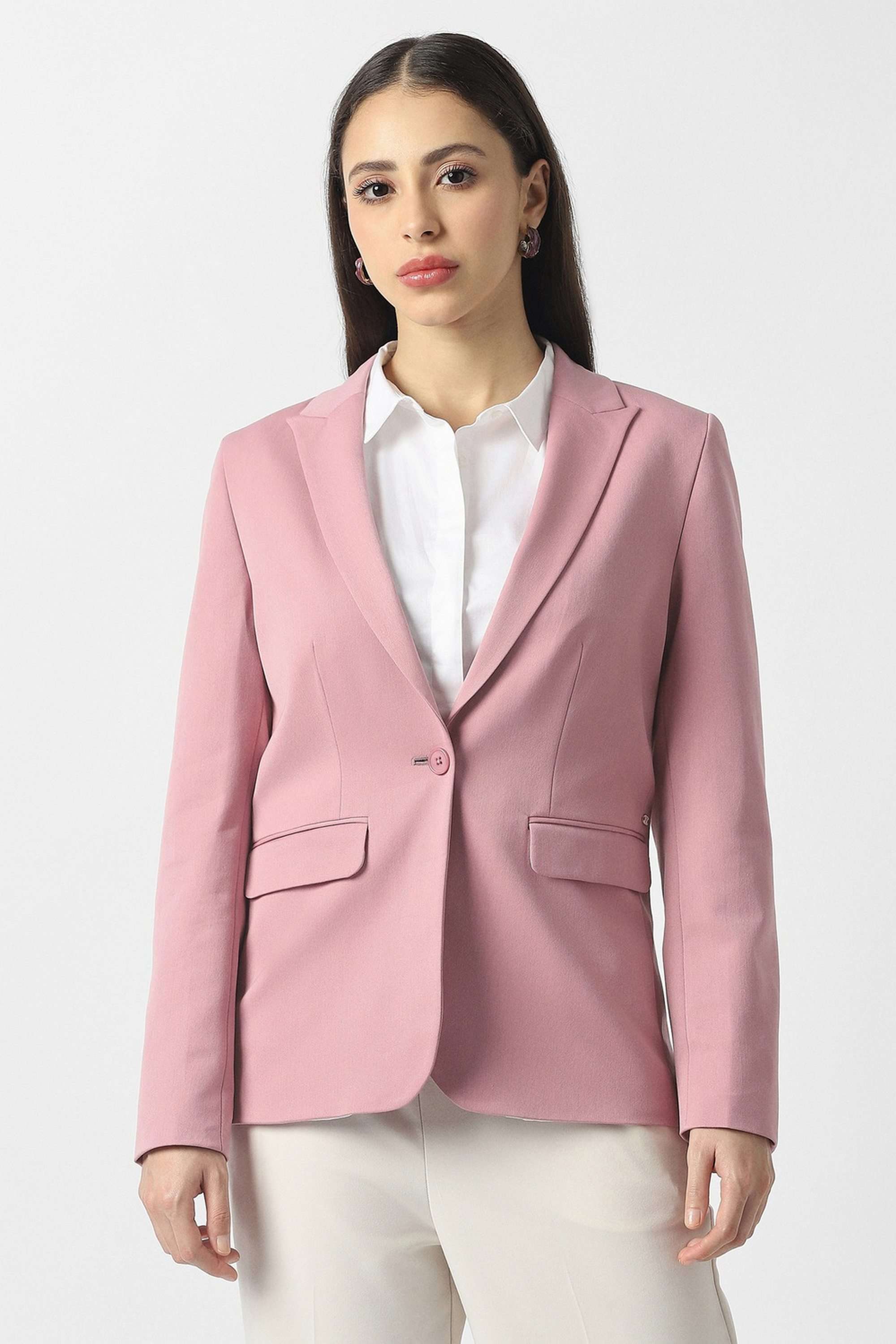 Solid-Blended-Fabric-Women-s-Blazer