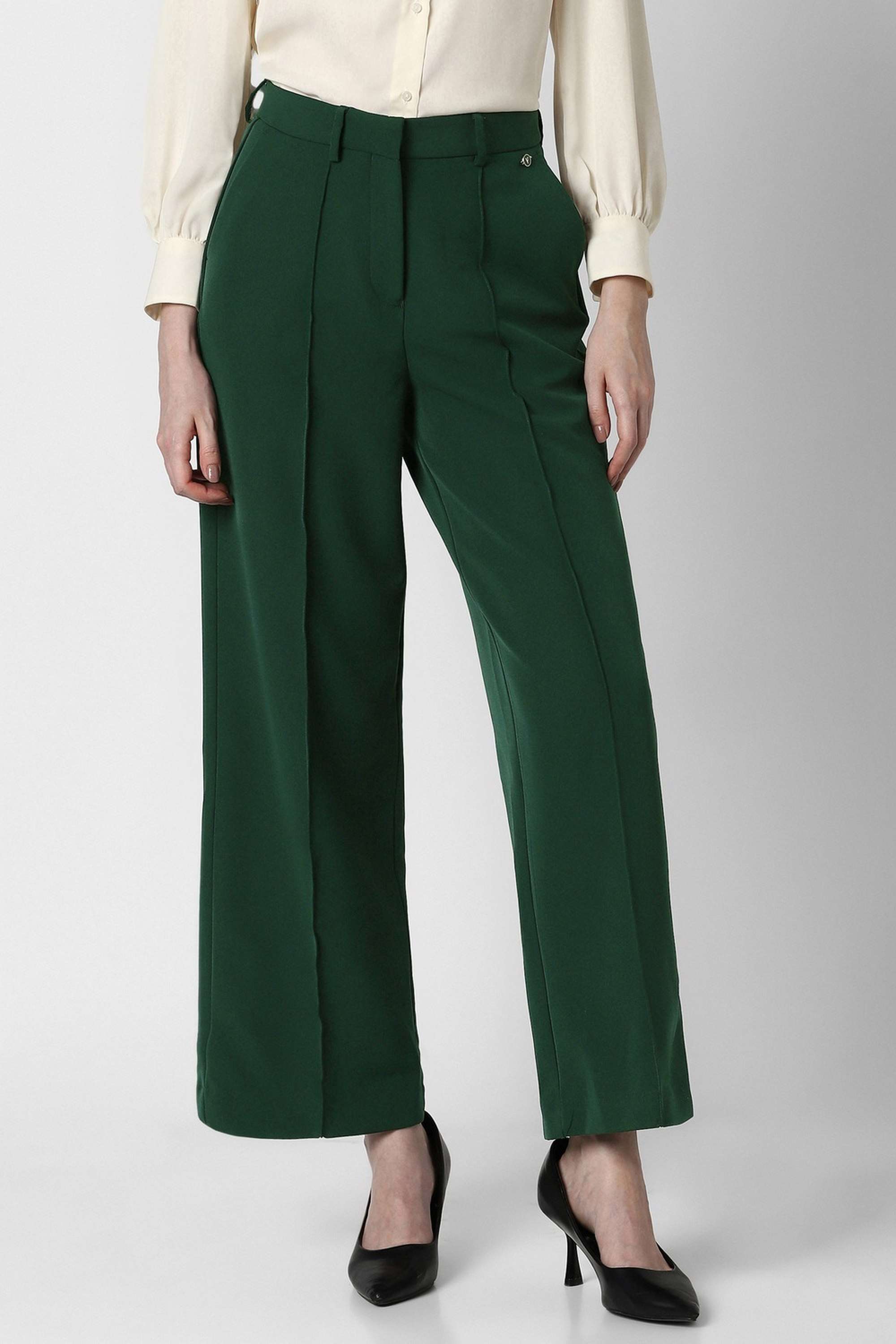 Solid-Wide-Leg-Fit-Blended-Fabric-Women-s-Formal-Wear-Trousers