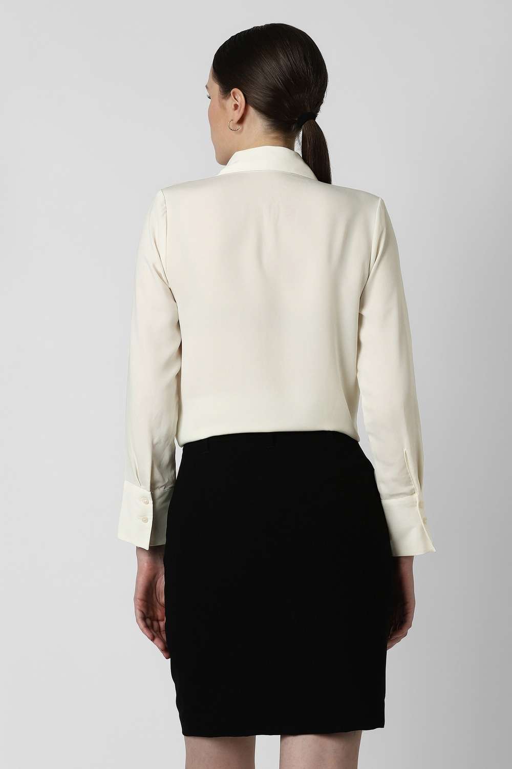 Solid-Spread-Collar-Polyester-Women-s-Formal-Wear-Shirt