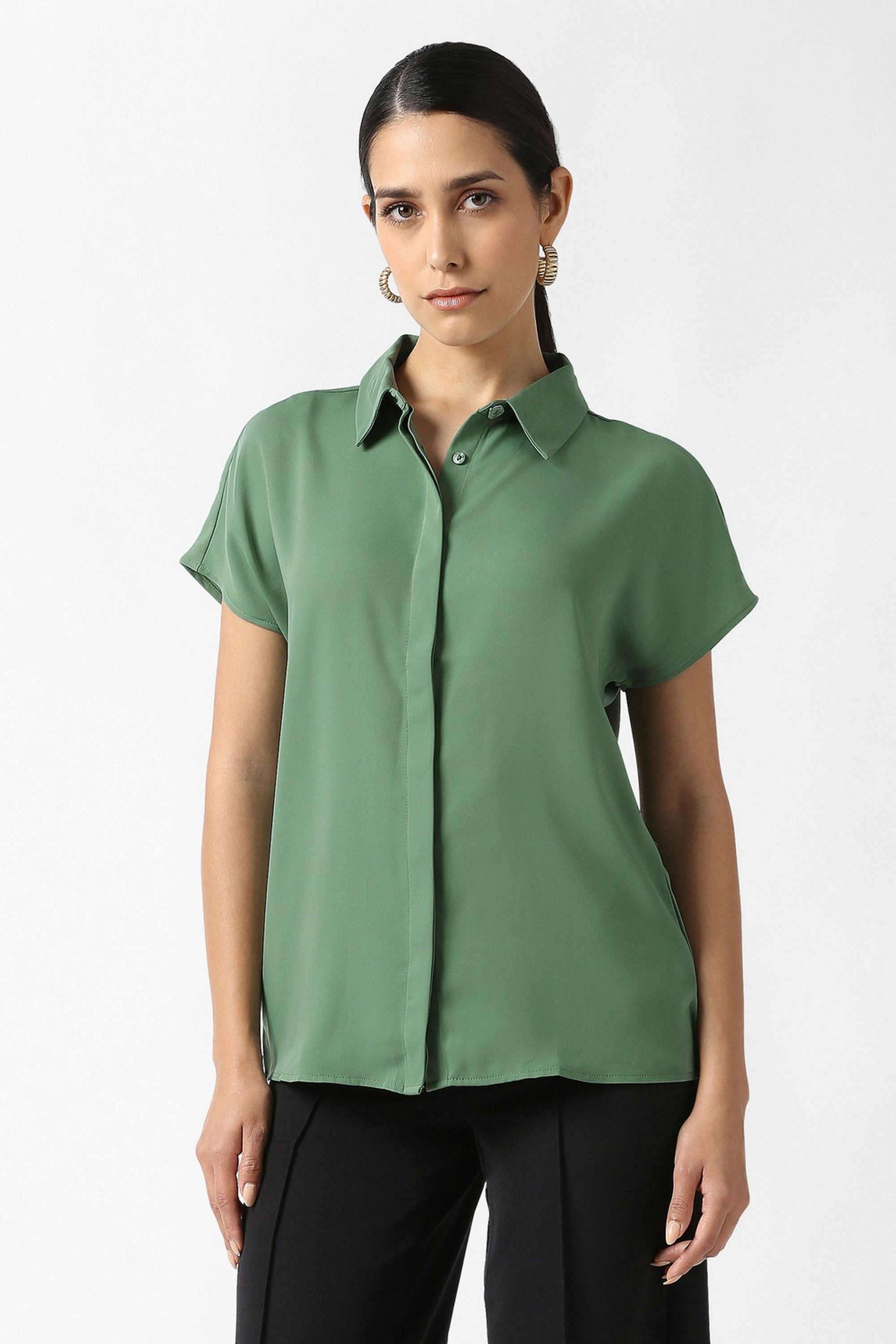Solid-Blended-Fabric-Women-s-Shirt