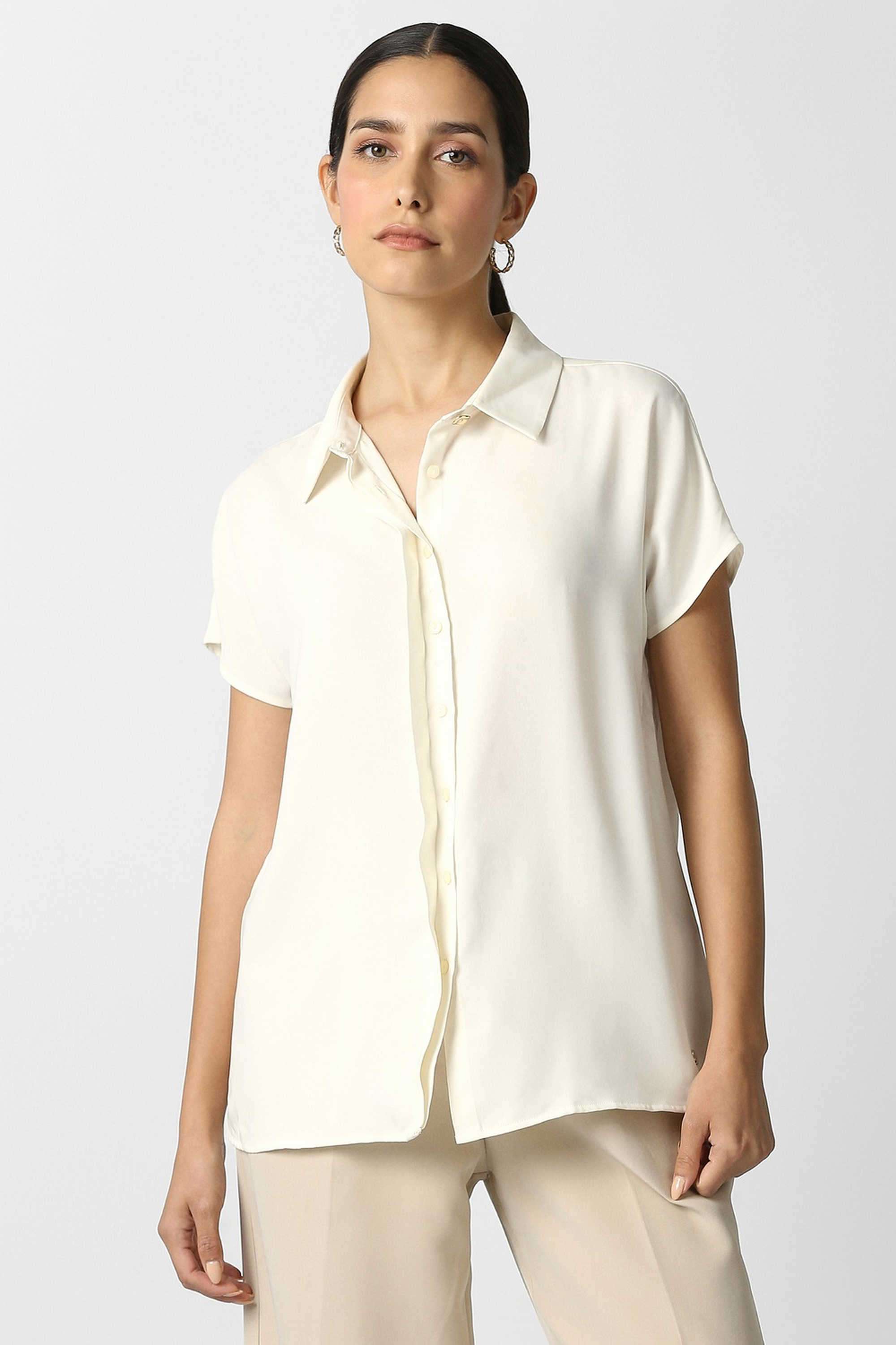 Solid-Blended-Fabric-Women-s-Casual-Wear-Shirt