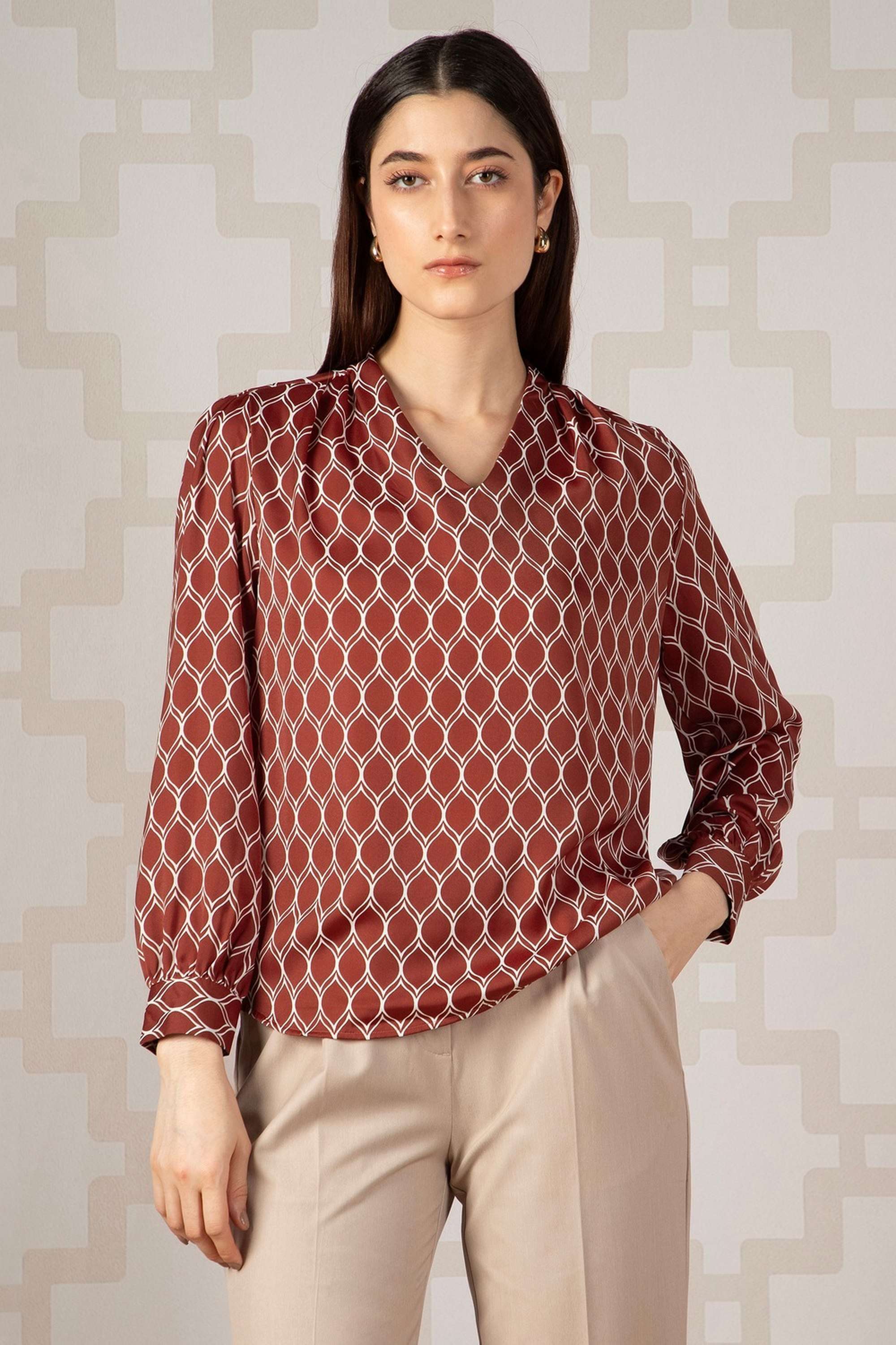 van heusen Geometric Print Polyester V-Neck Women Top-picture-16