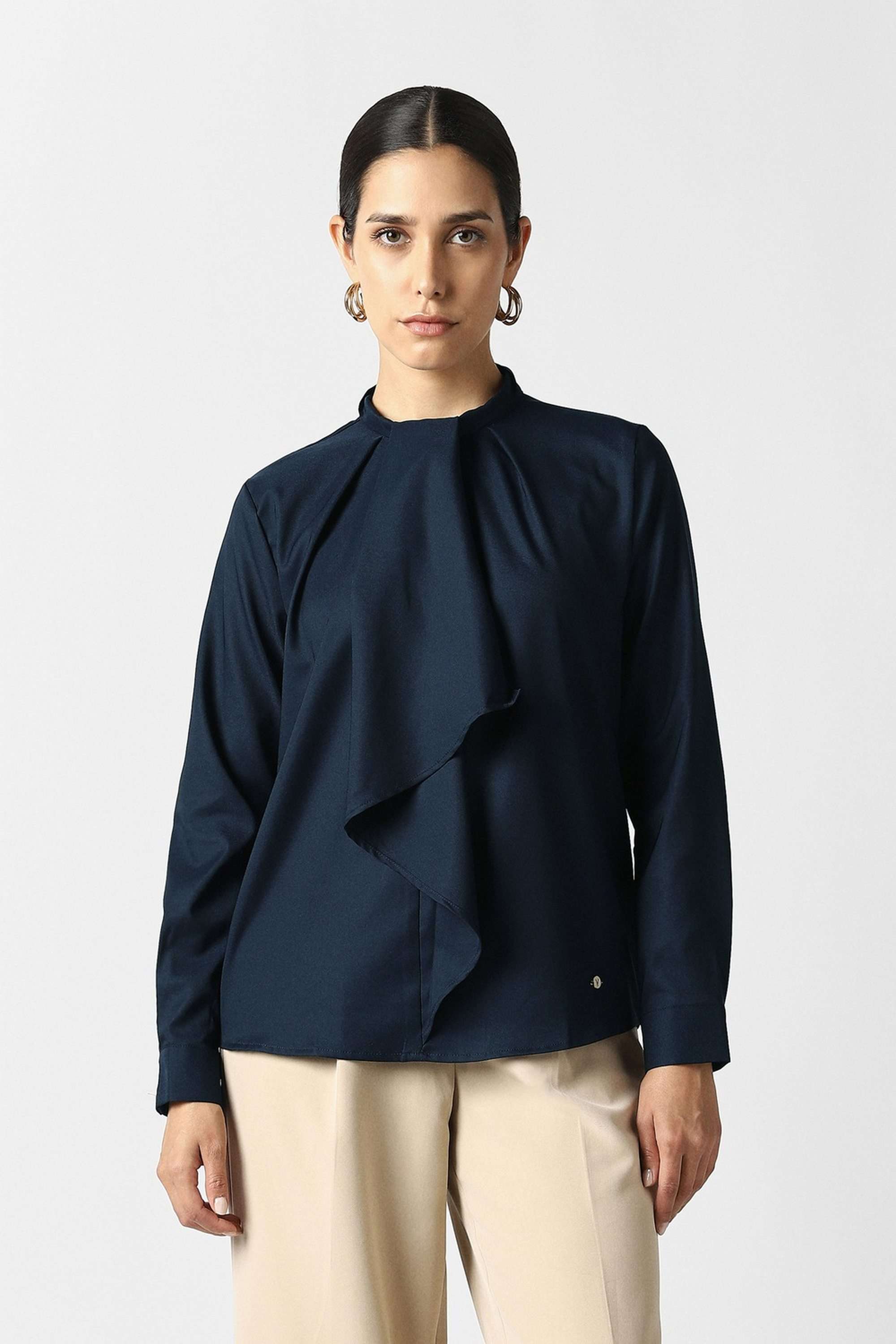 Solid-Blended-Fabric-Women-s-Top