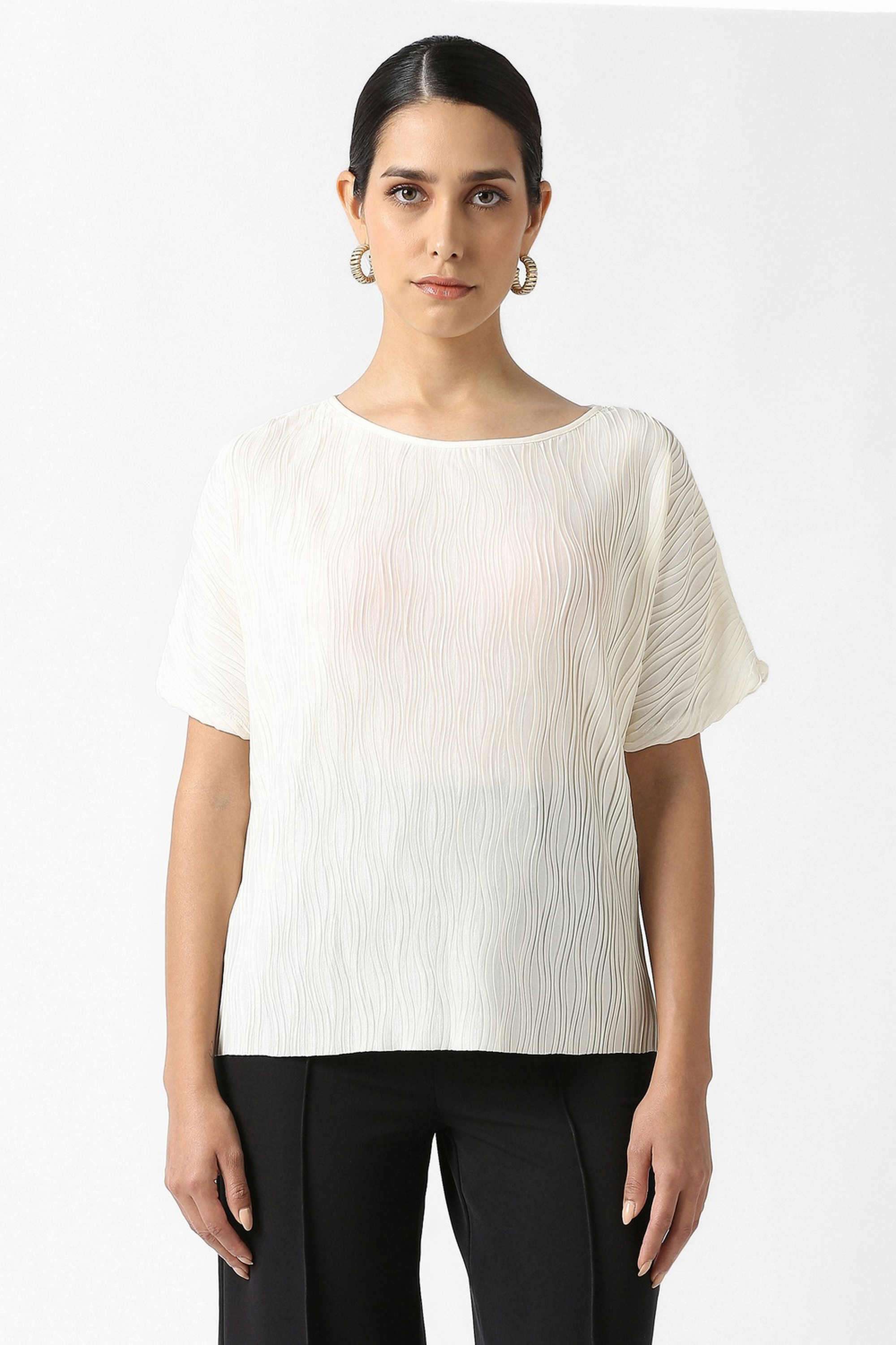 Solid-Blended-Fabric-Women-s-Top