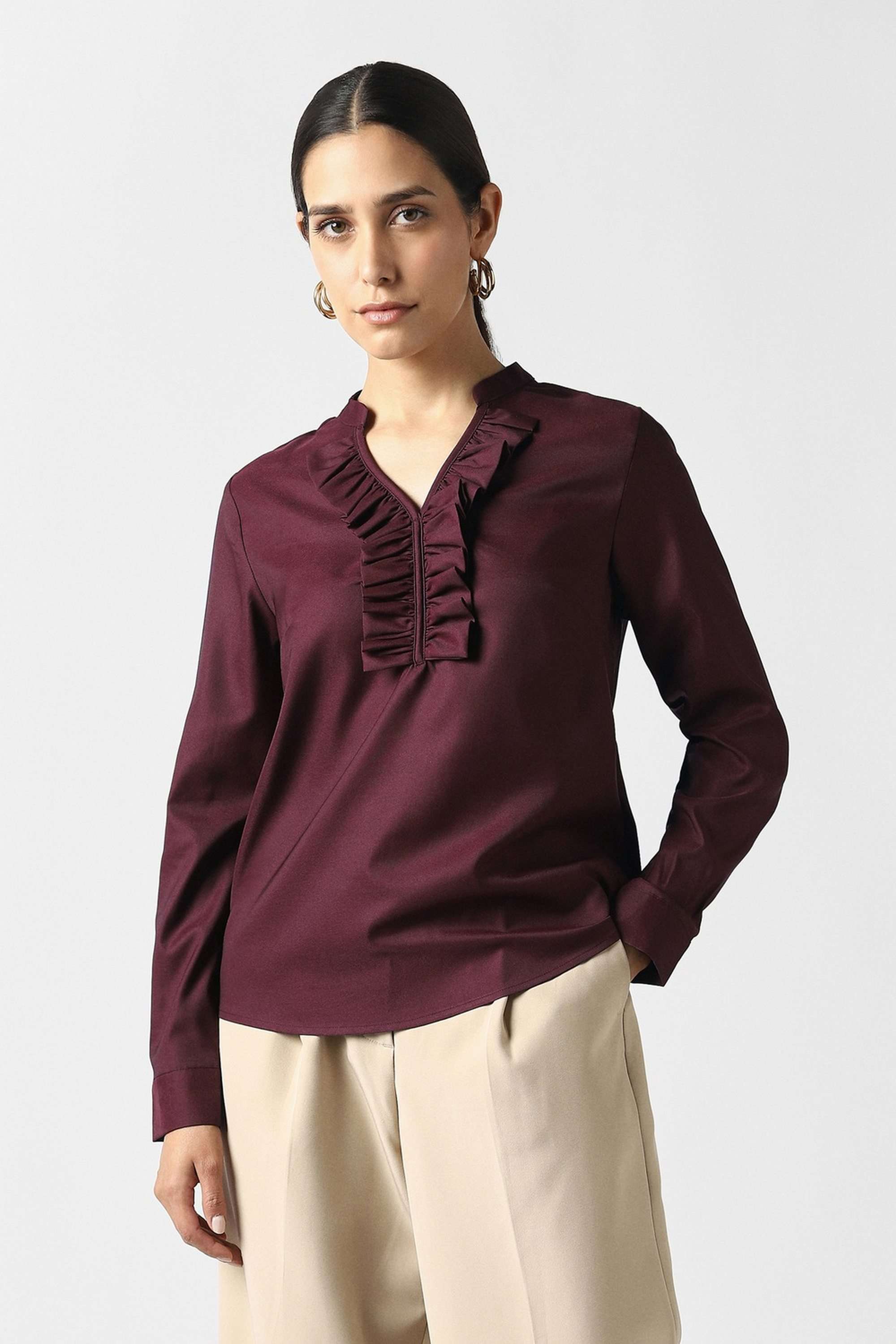 Solid-Blended-Fabric-Women-s-Top