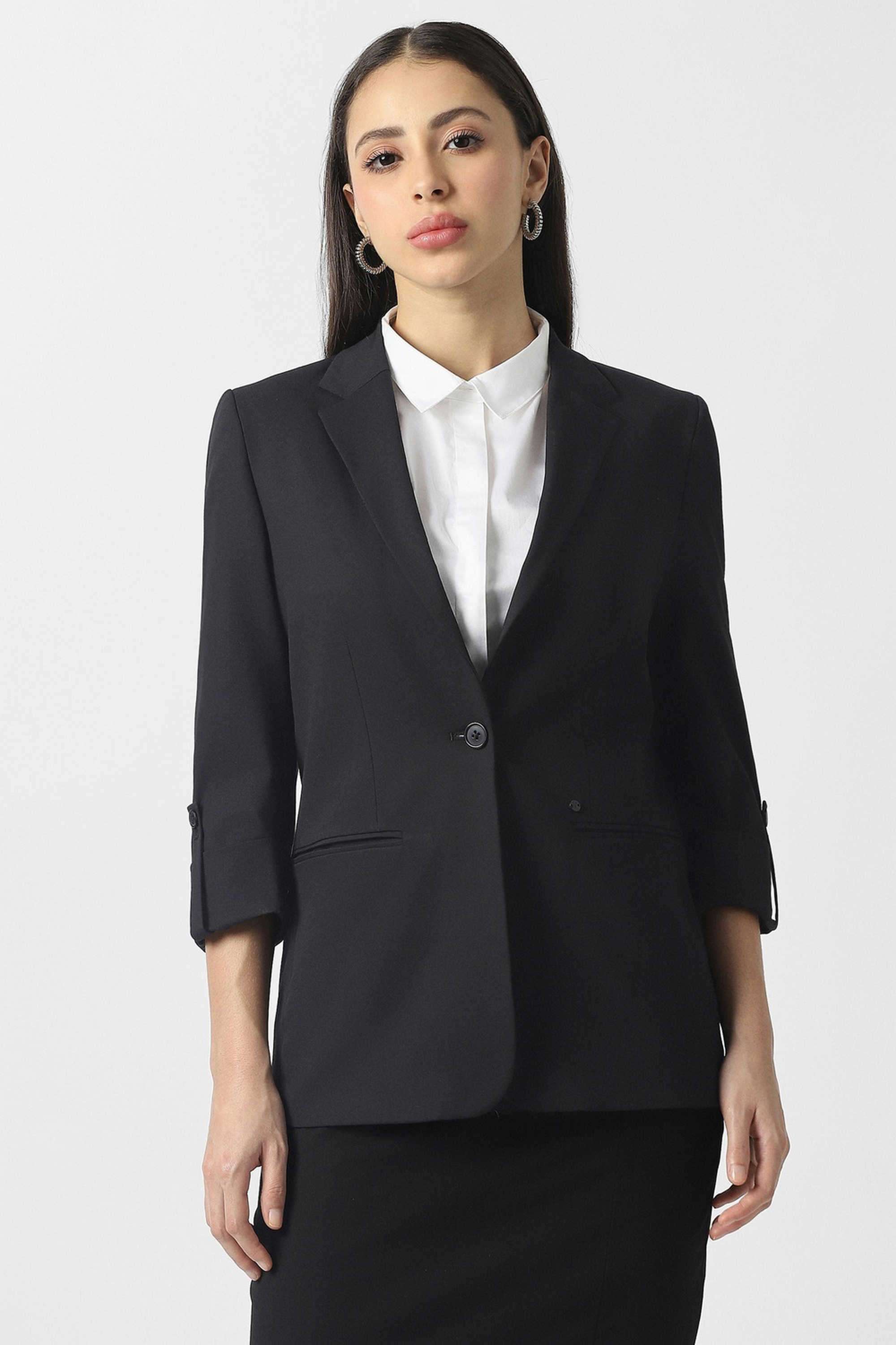 Solid-Blended-Fabric-Women-s-Casual-Wear-Blazer