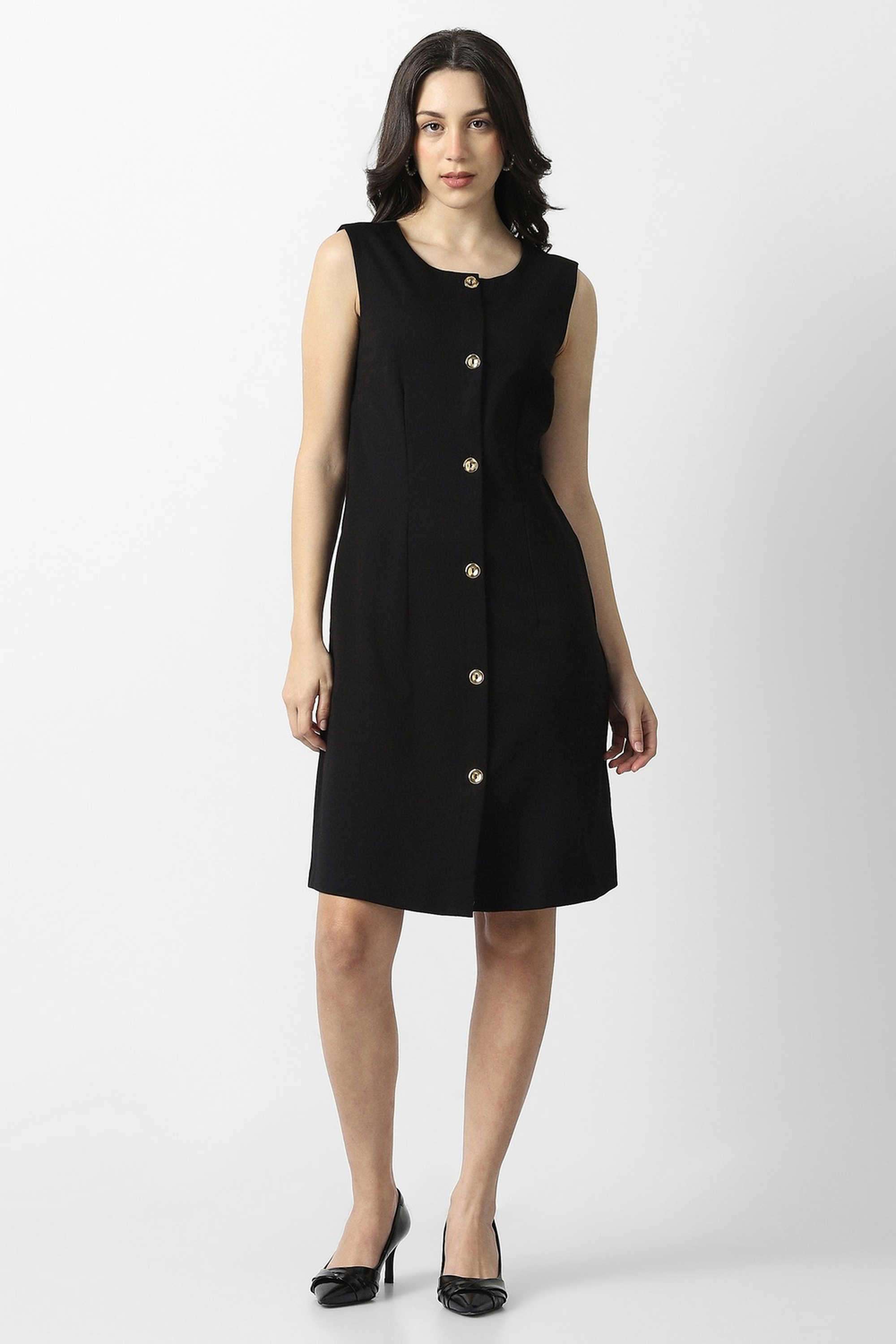Solid-Blended-Fabric-Regular-Fit-Women-s-Dress