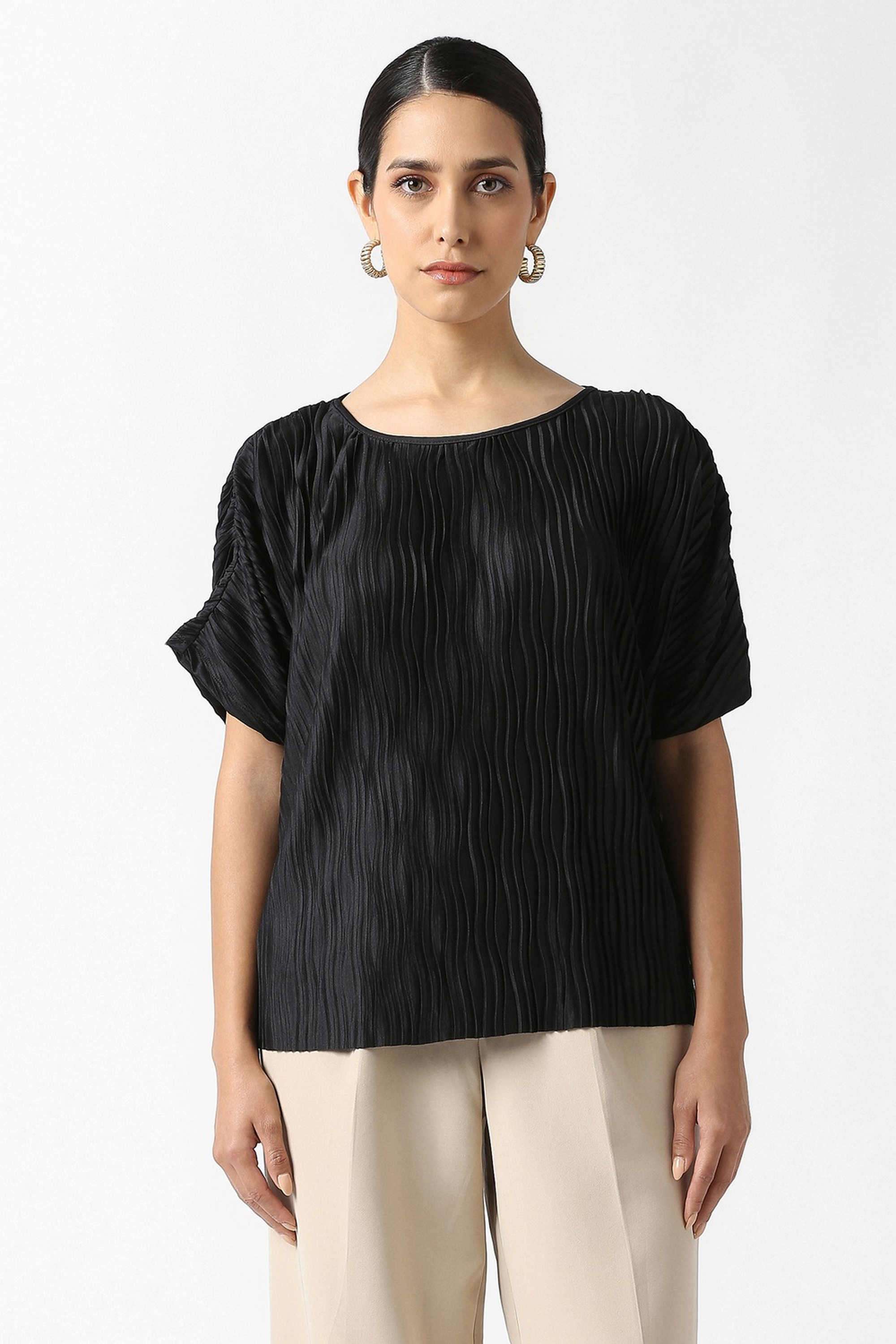 Solid-Blended-Fabric-Women-s-Top