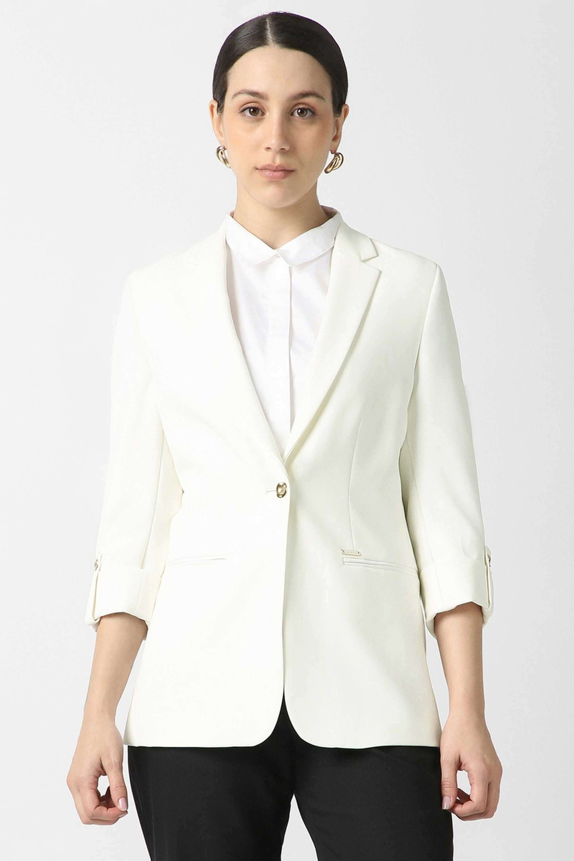 Solid-Blended-Fabric-Regular-Fit-Women-s-Blazer