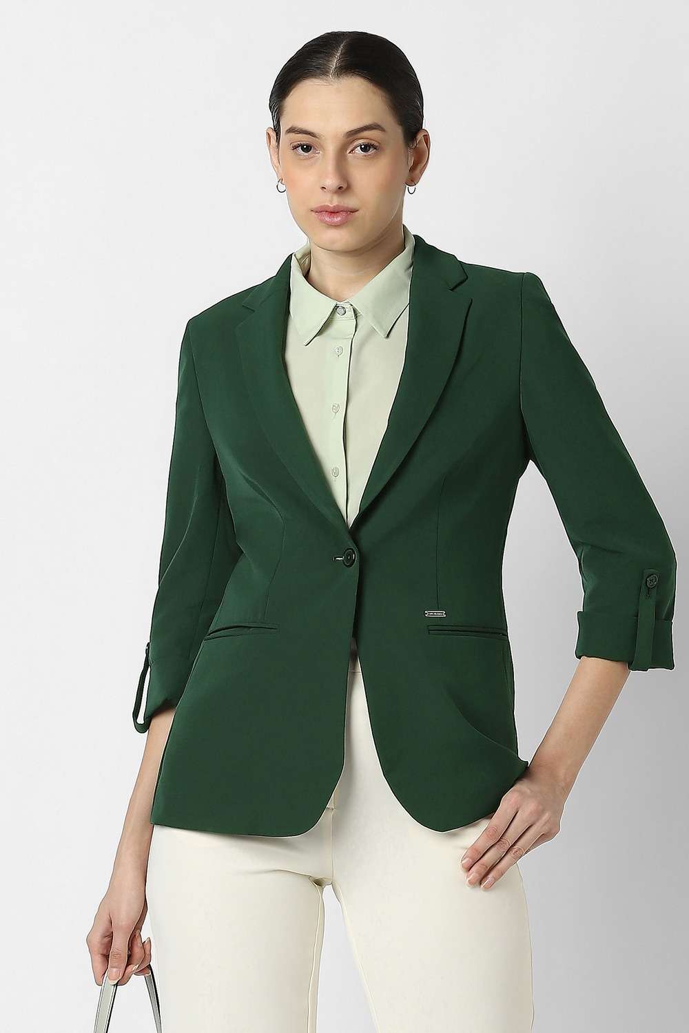 Solid-Collared-Polyester-Women-Blazer