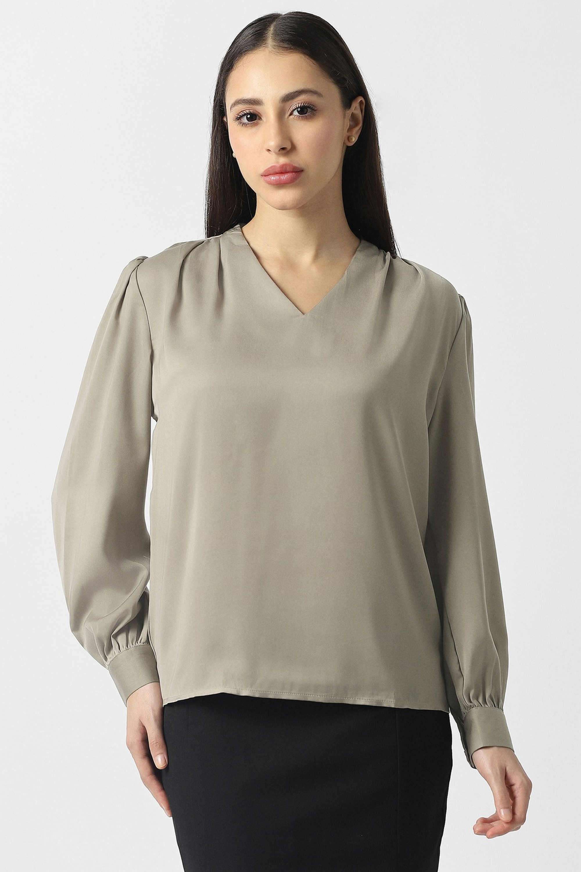 Solid-Blended-Fabric-Women-s-Top