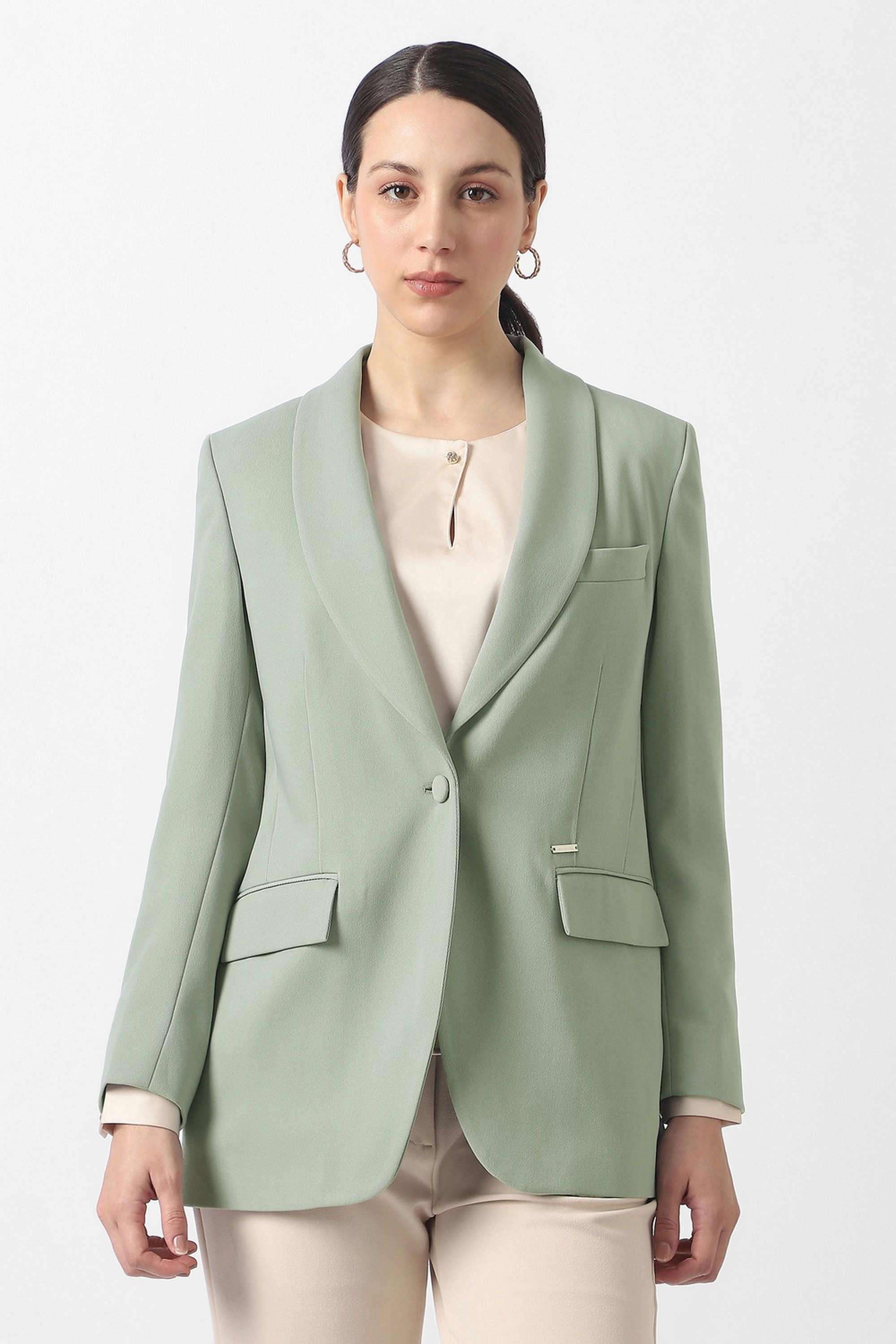 Solid-Blended-Fabric-Women-s-Blazer