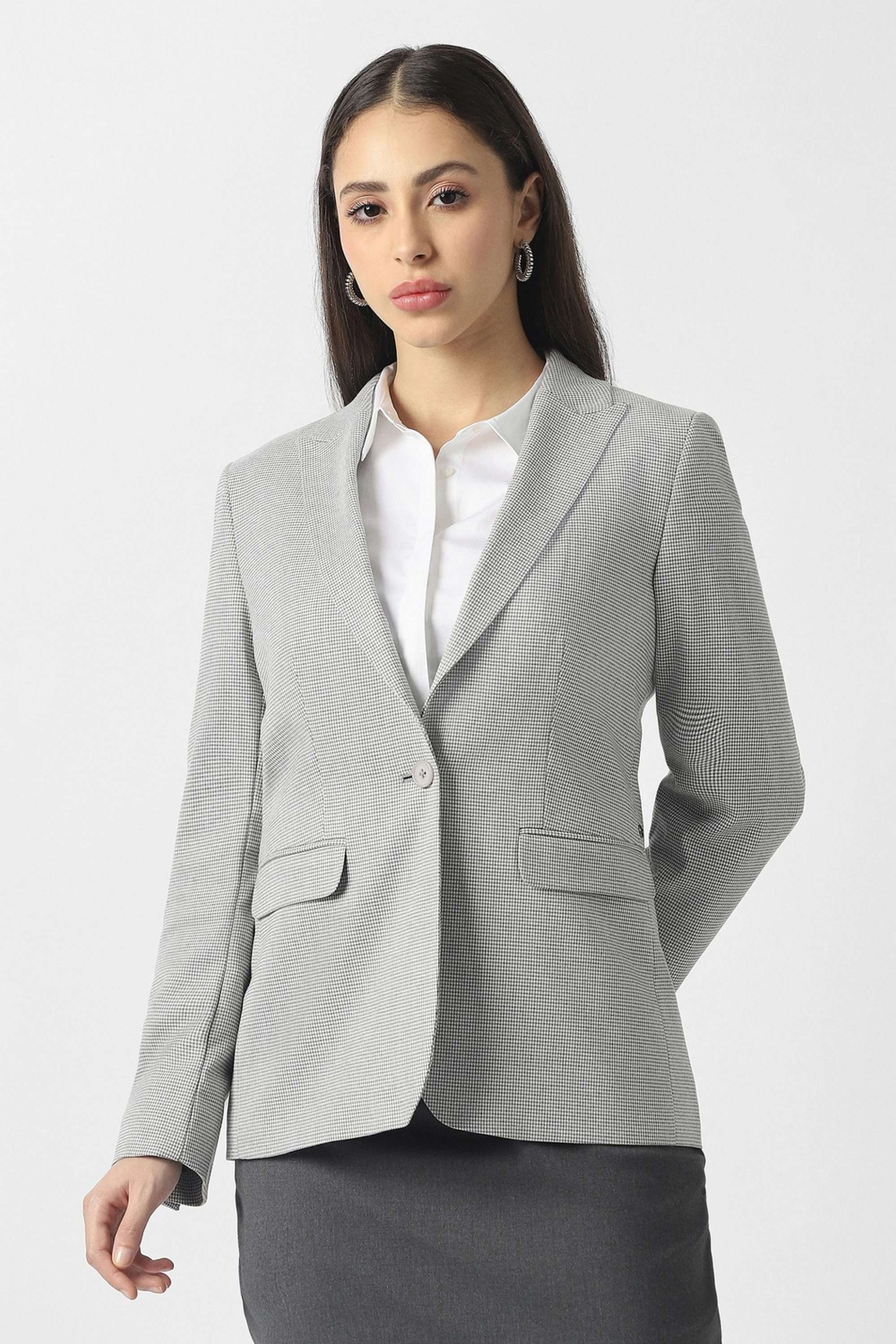 Solid-Blended-Fabric-Women-s-Blazer