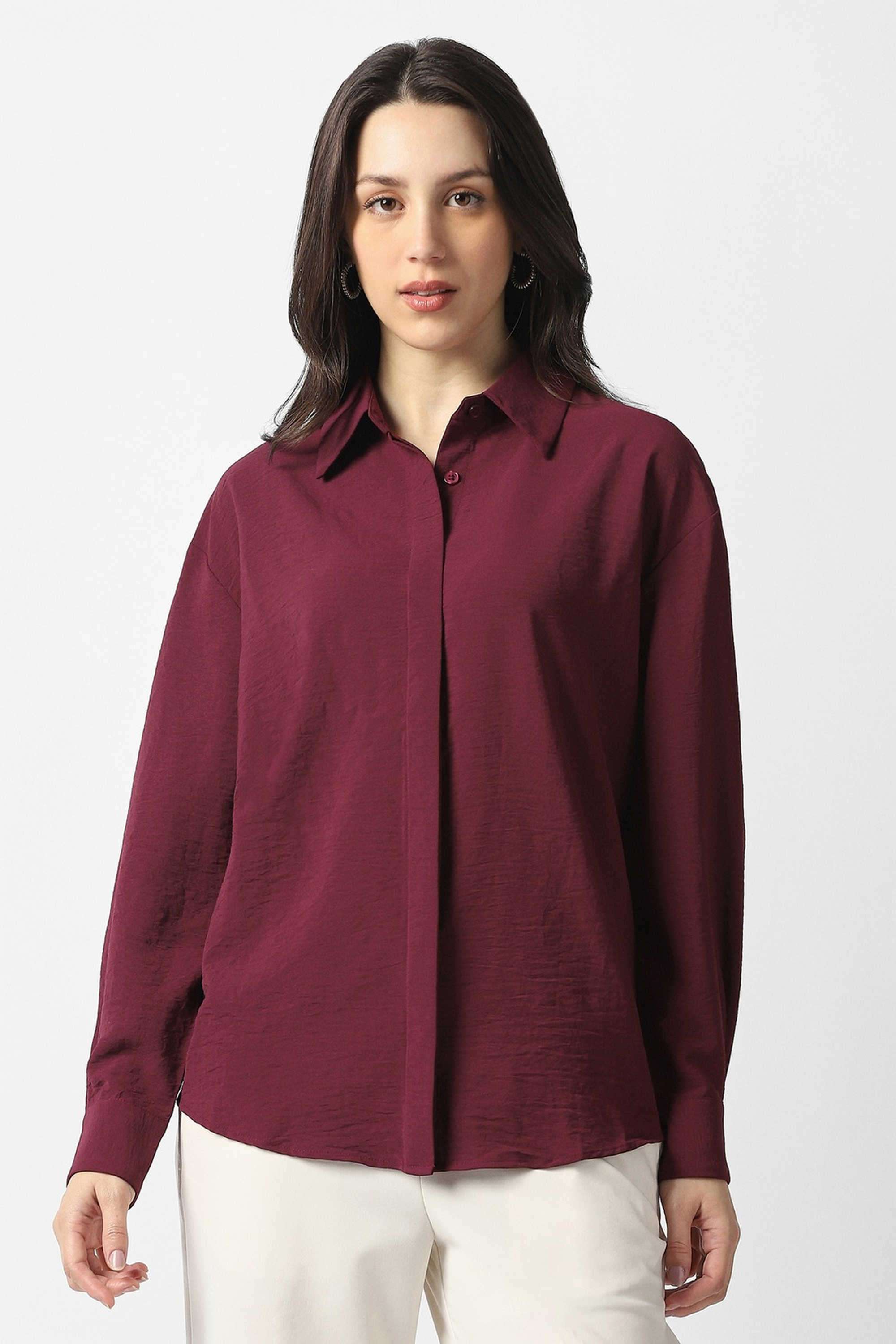 Solid-Blended-Fabric-Regular-Fit-Women-s-Shirt