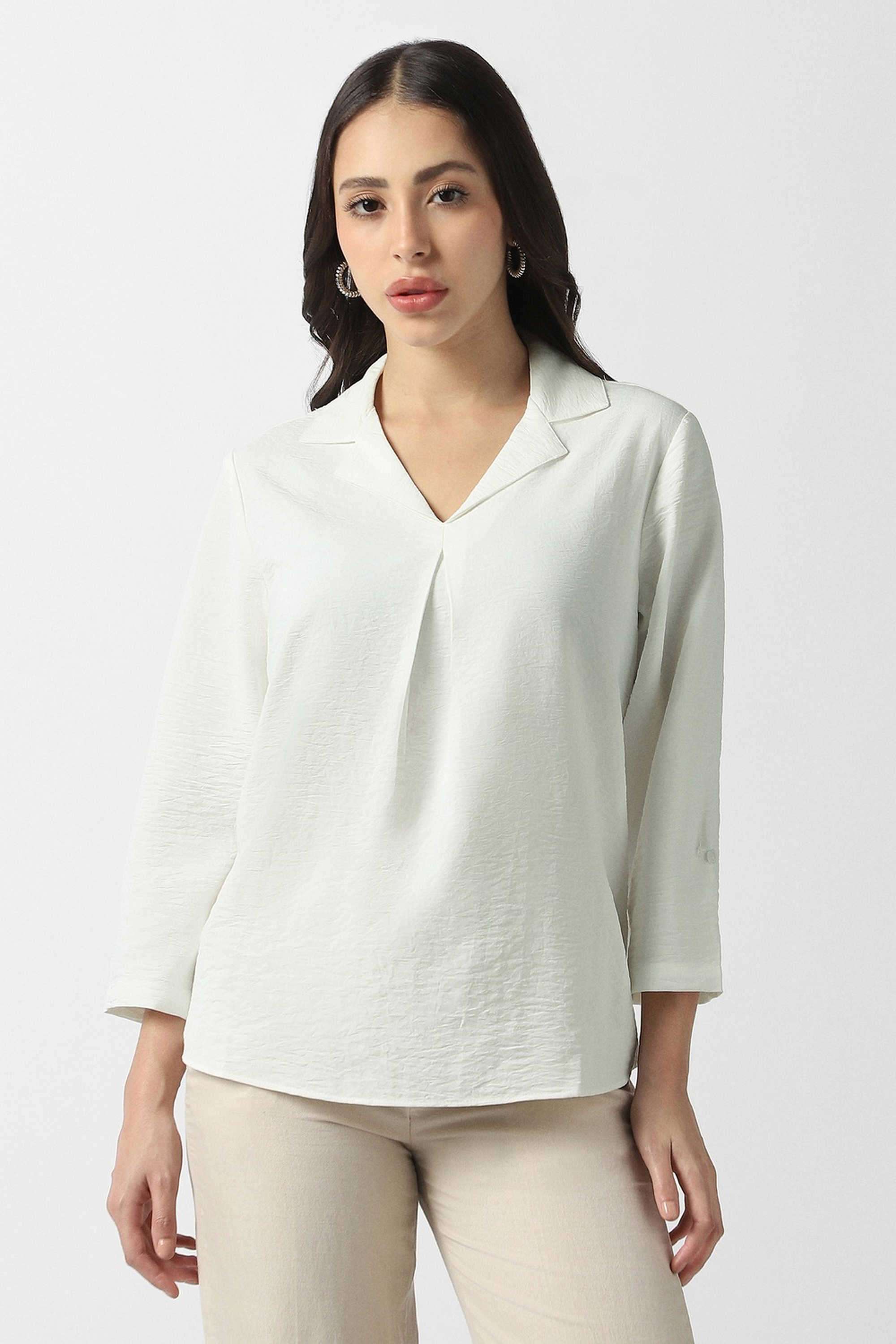 Solid-Blended-Fabric-Regular-Fit-Women-s-Top