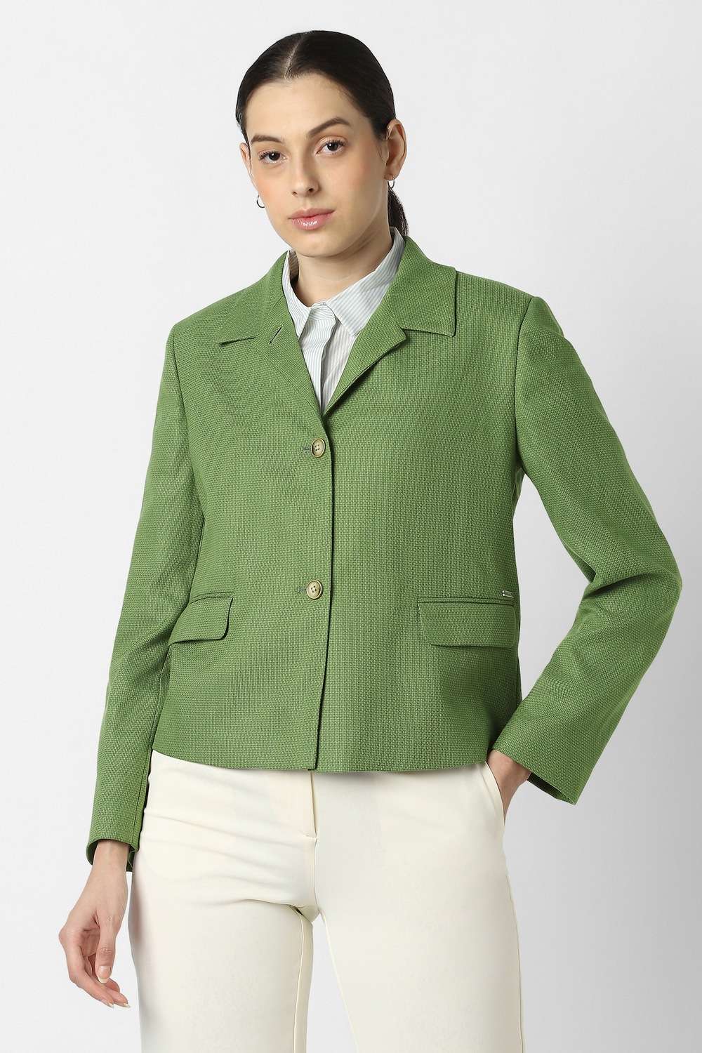 Solid-Collared-Polyester-Women-Blazer