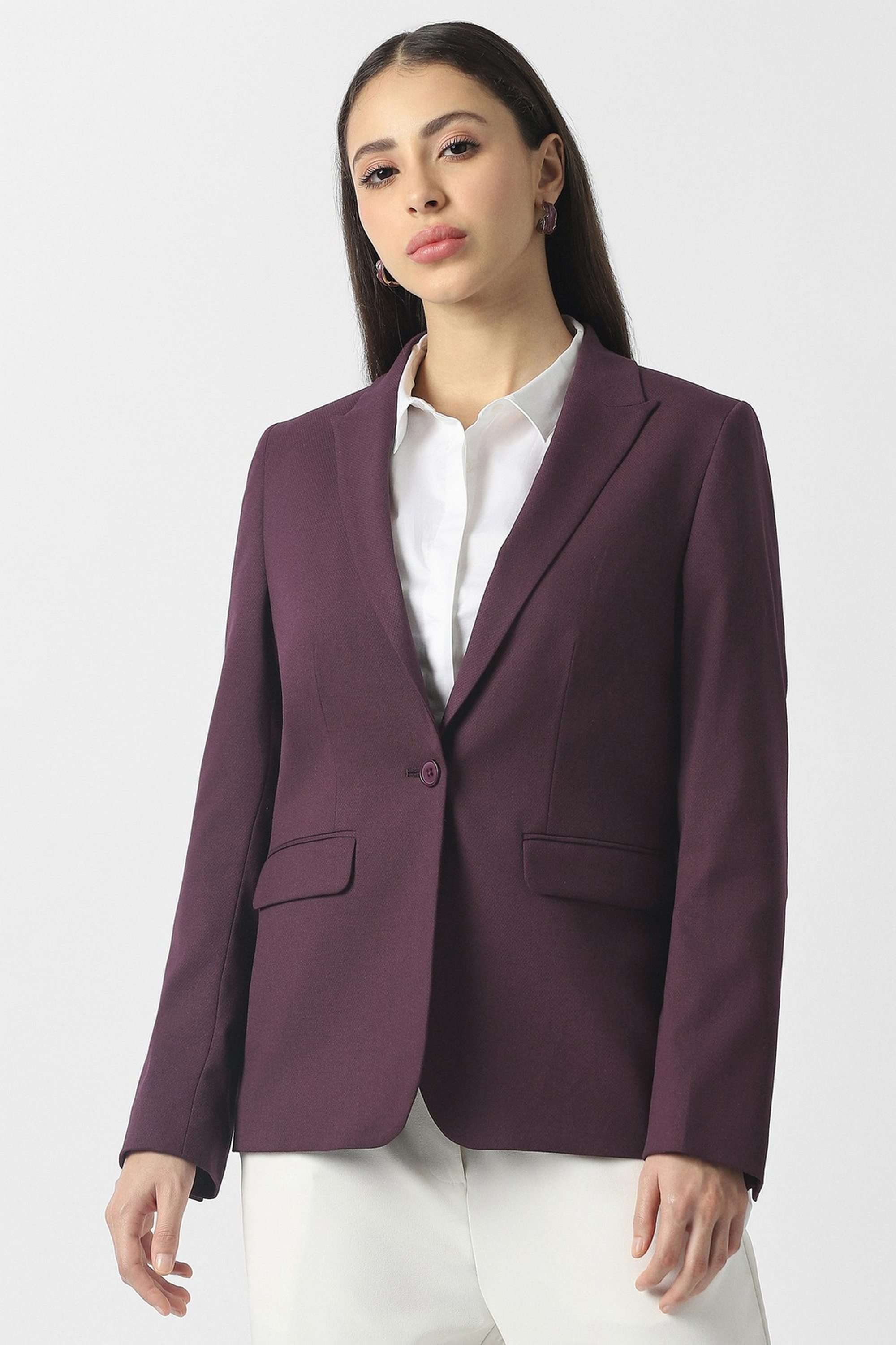 Solid-Blended-Fabric-Women-s-Blazer