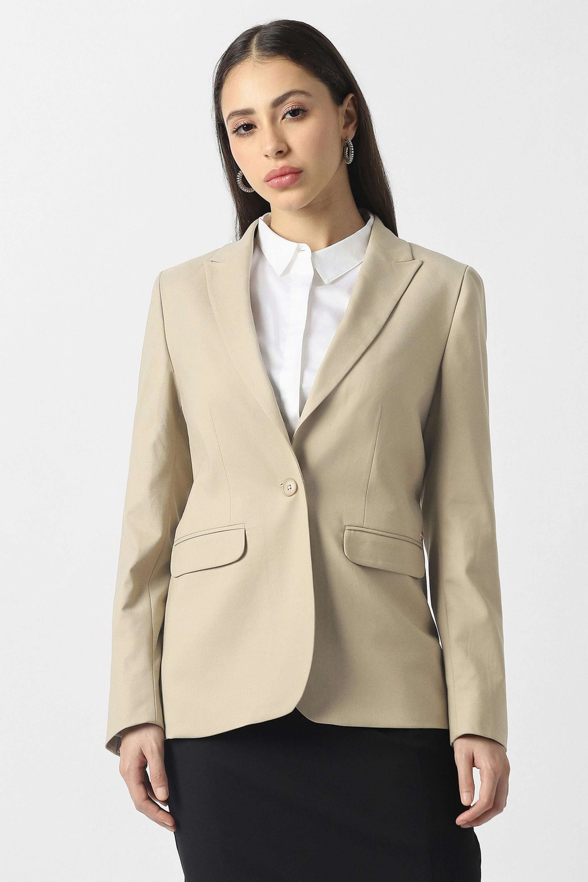 Solid-Blended-Fabric-Women-s-Blazer