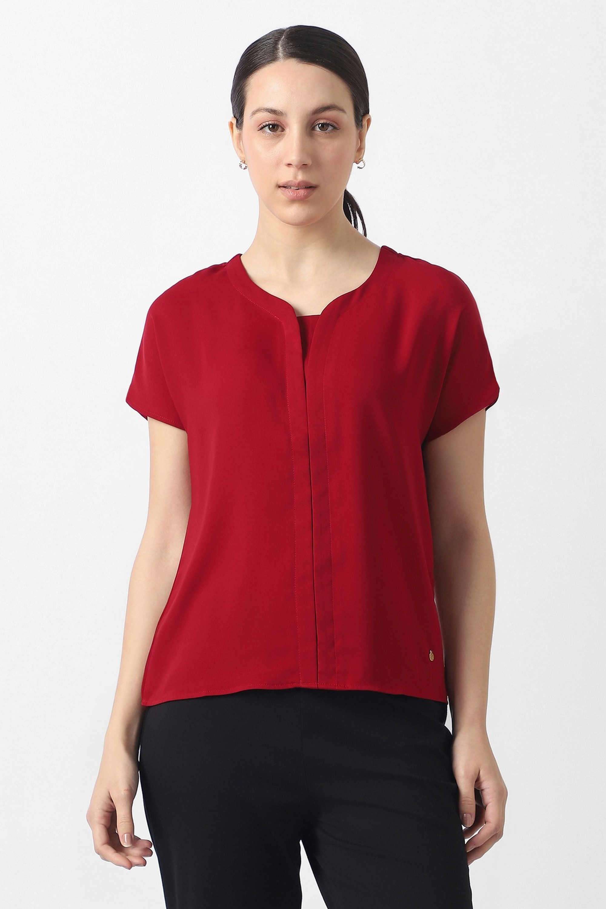 Solid-Blended-Fabric-Women-s-Top