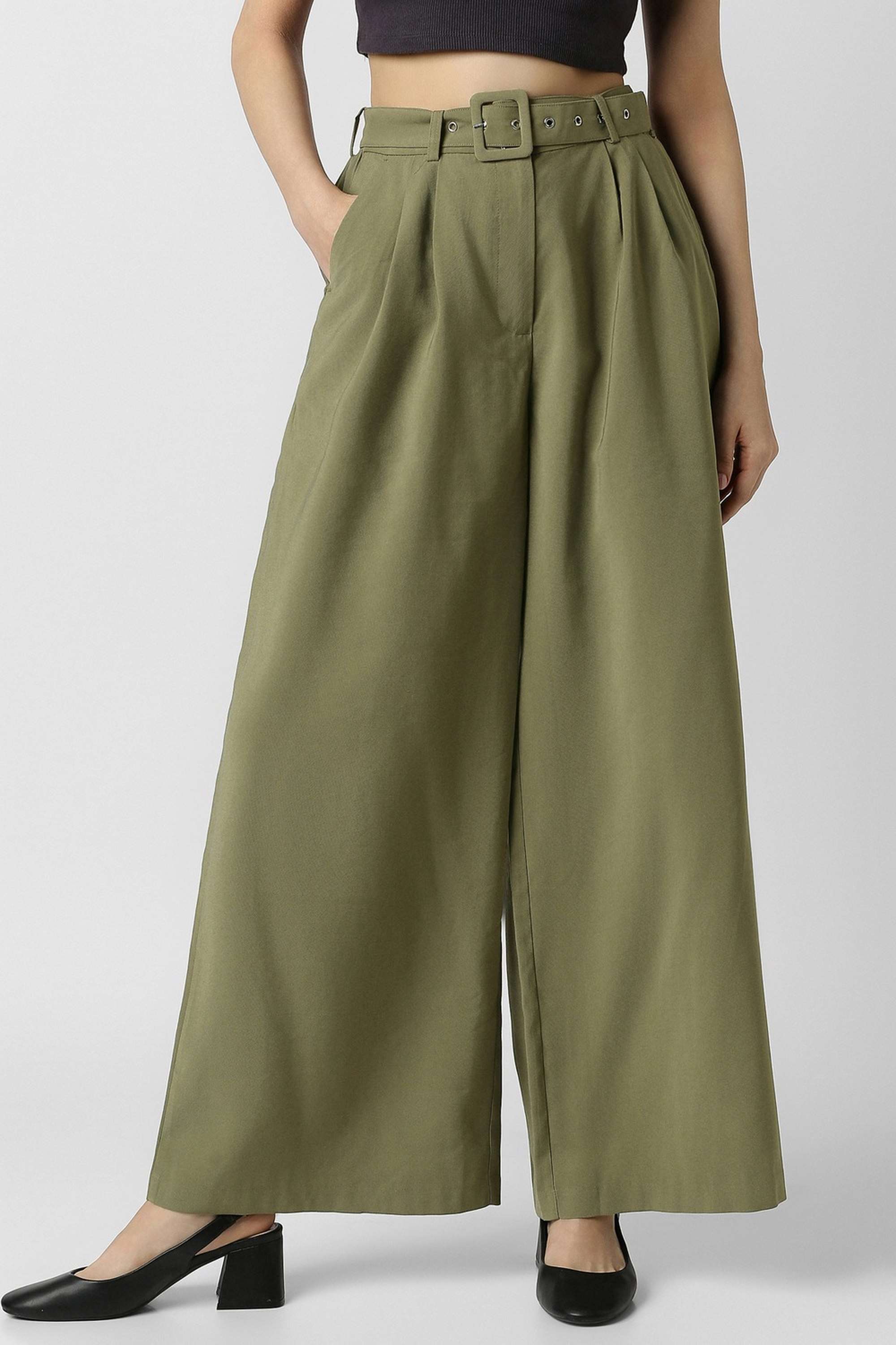 Solid-Regular-Fit-Rayon-Blend-Women-s-Casual-Wear-Trousers