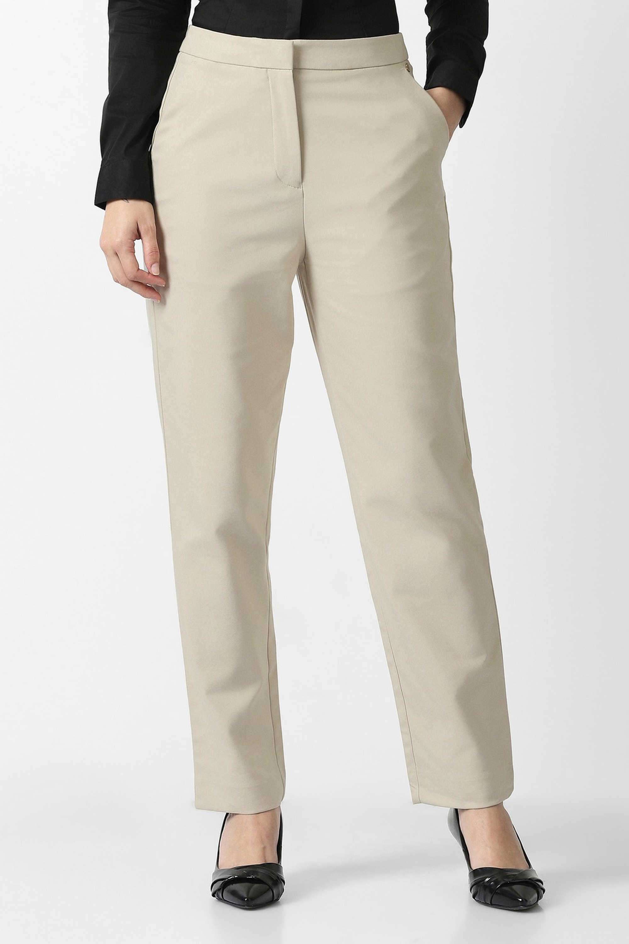 Solid-Blended-Fabric-Slim-Fit-Women-s-Trousers