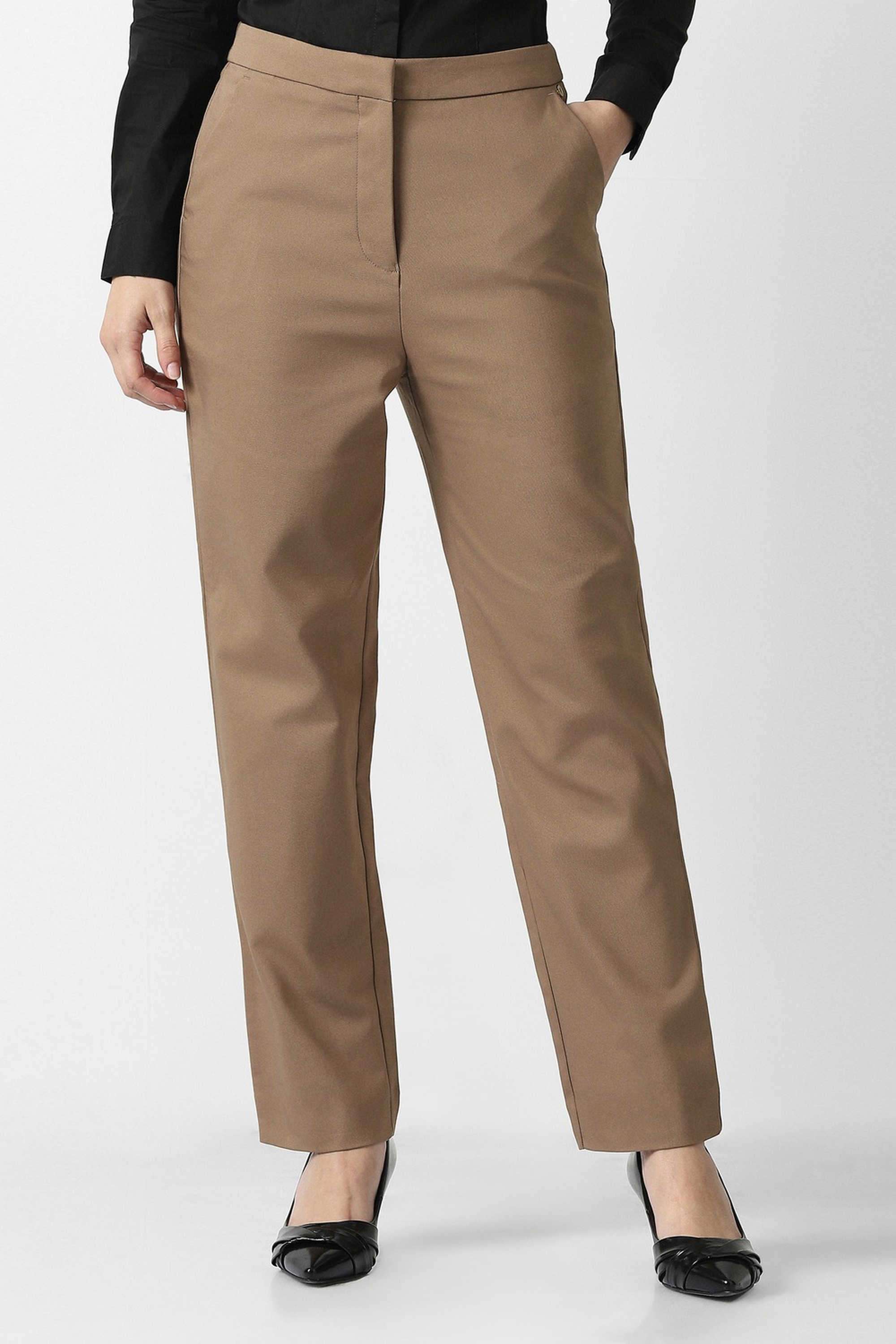 Solid-Blended-Fabric-Slim-Fit-Women-s-Trousers