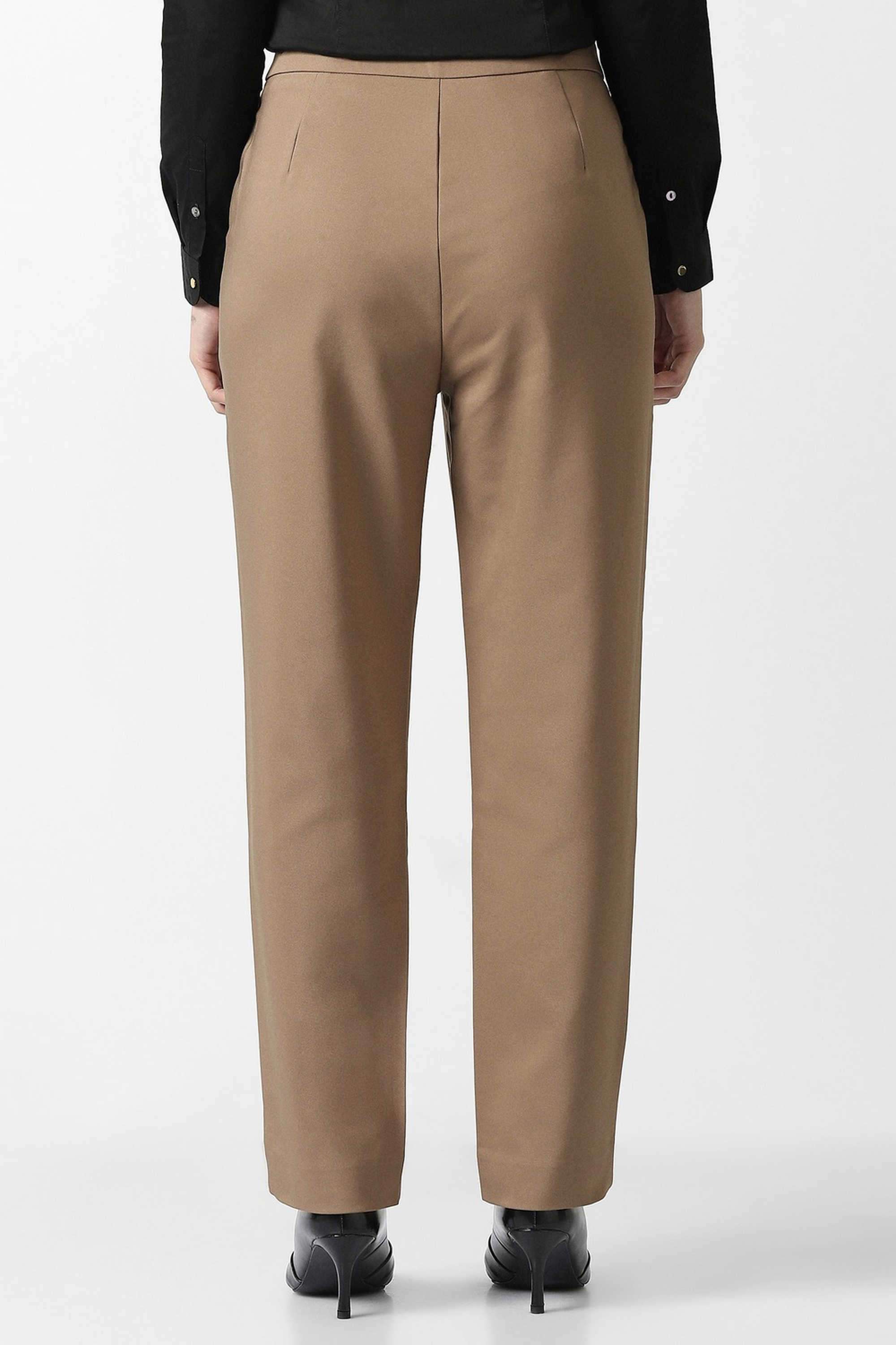 Solid-Blended-Fabric-Slim-Fit-Women-s-Trousers