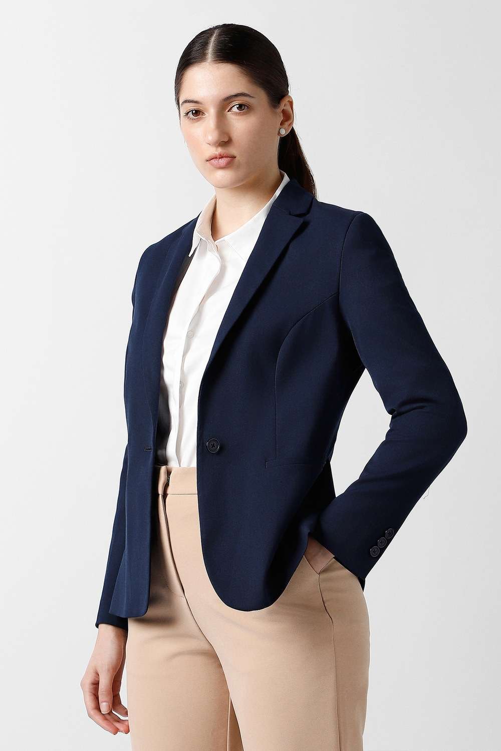 Solid-Blended-Fabric-Women-s-Blazer