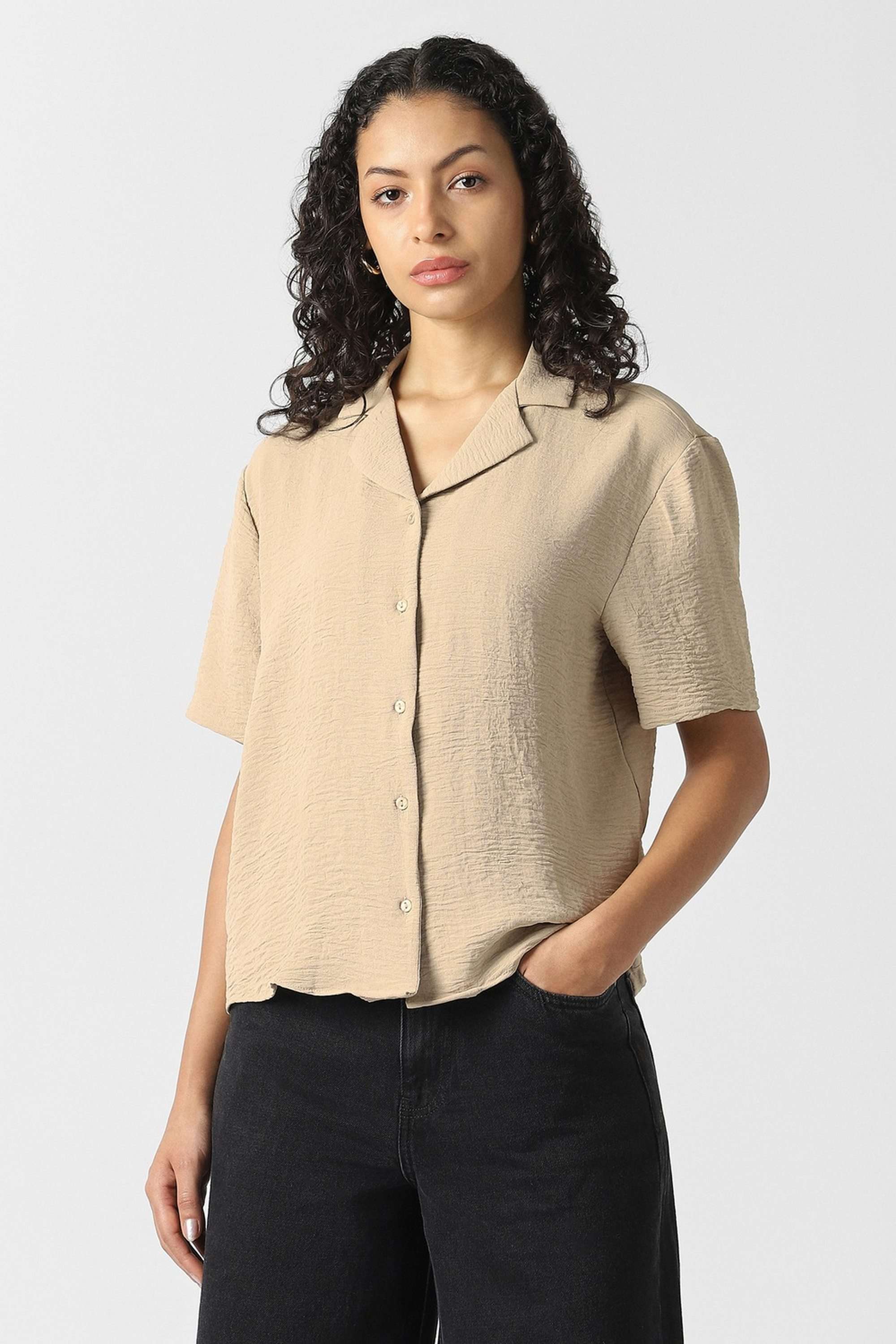 Solid-Blended-Fabric-Women-s-Shirt