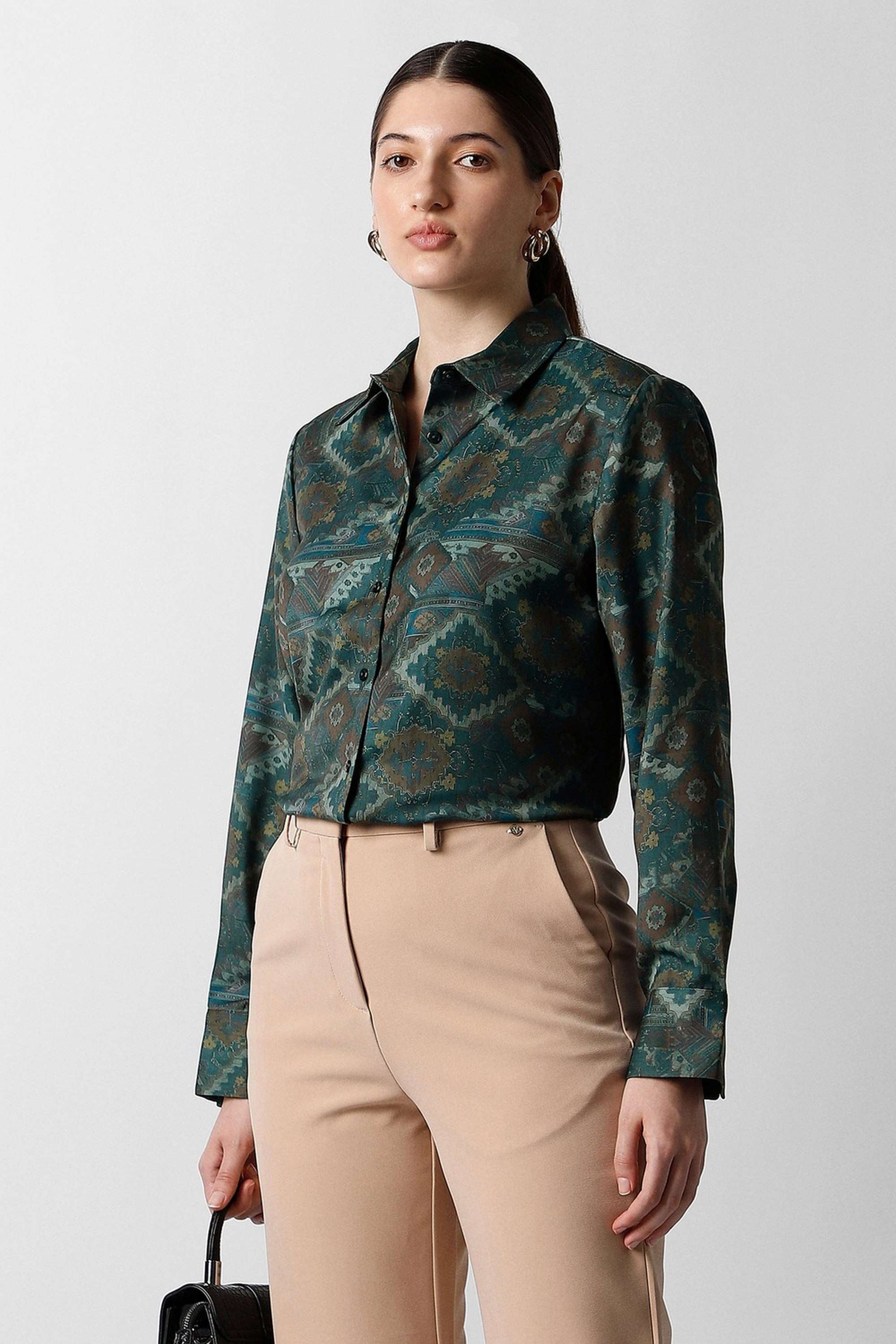 Printed-Collared-Blended-Fabric-Women-Casual-Wear-Shirt