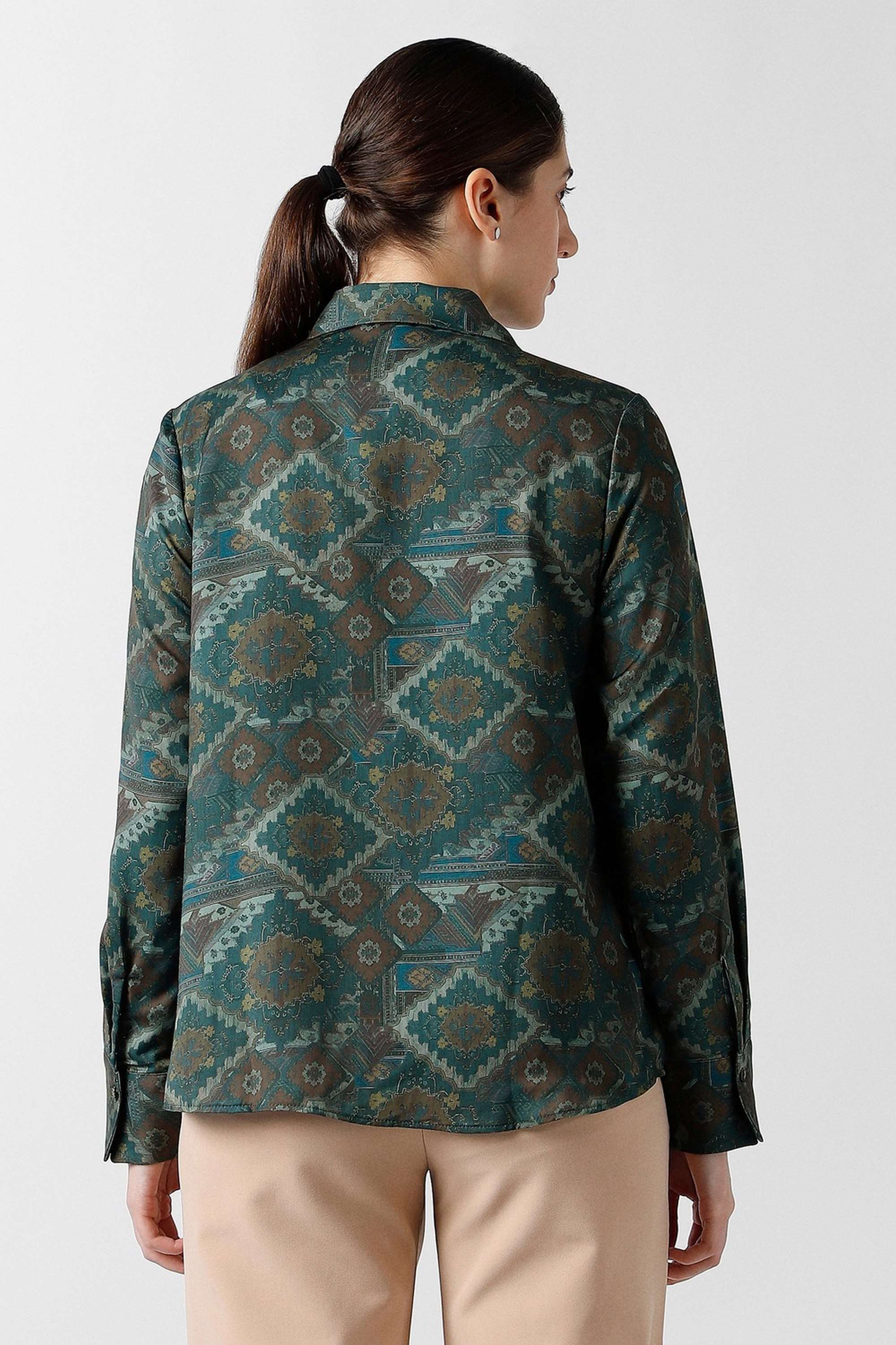 Printed-Collared-Blended-Fabric-Women-Casual-Wear-Shirt
