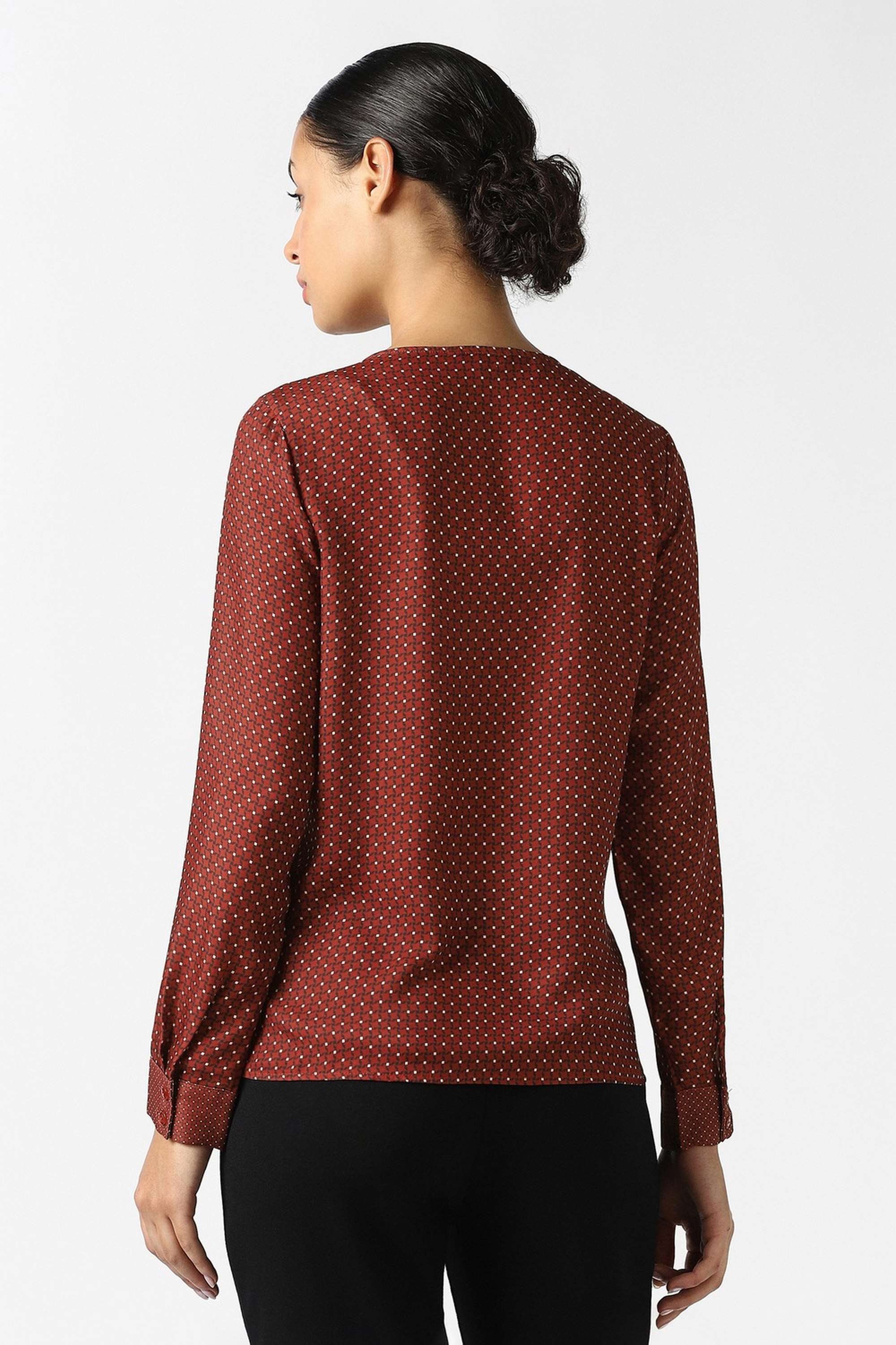 Polka-Dots-Blended-Fabric-Round-Neck-Women-Top