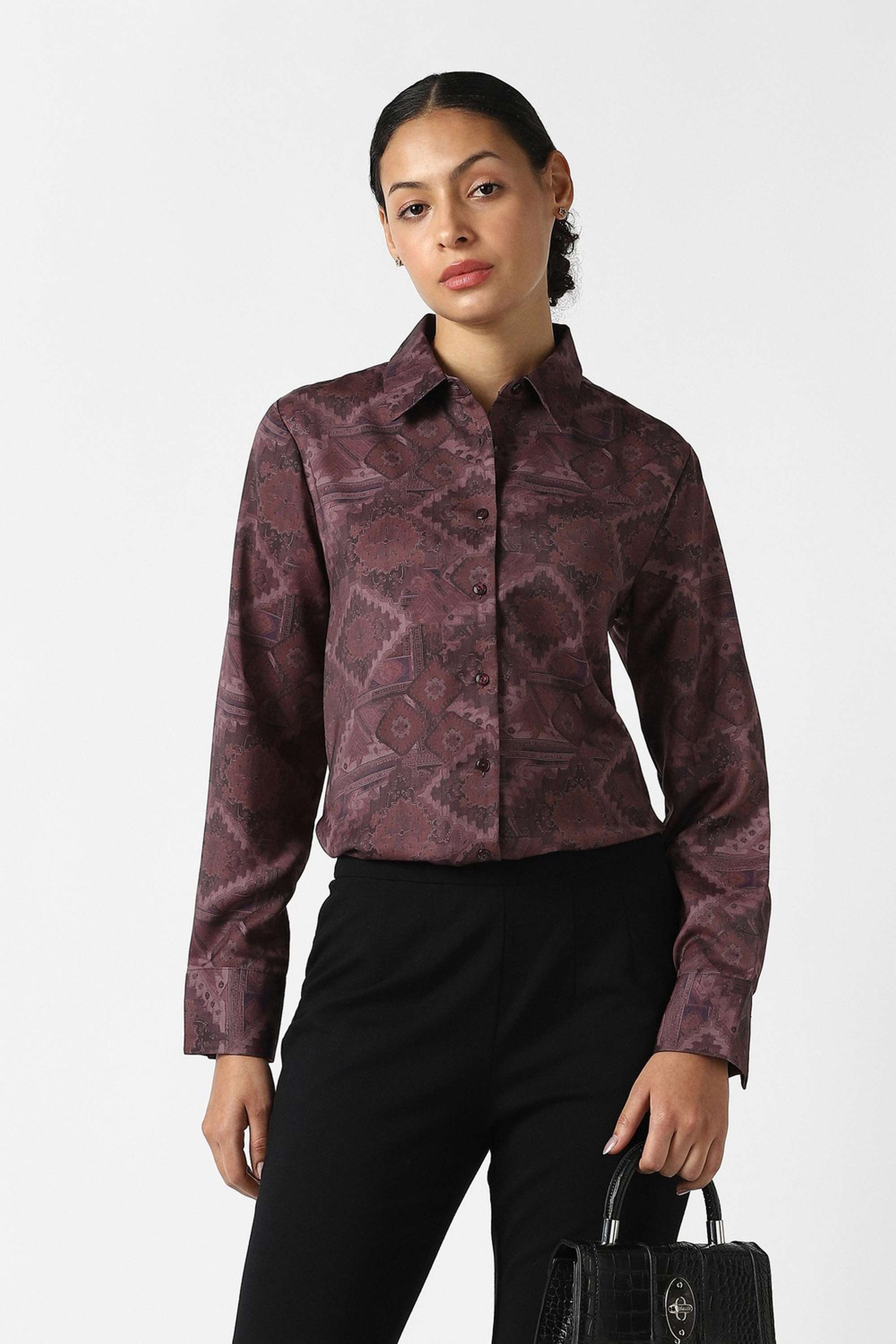 Printed-Collared-Blended-Fabric-Women-Casual-Wear-Shirt