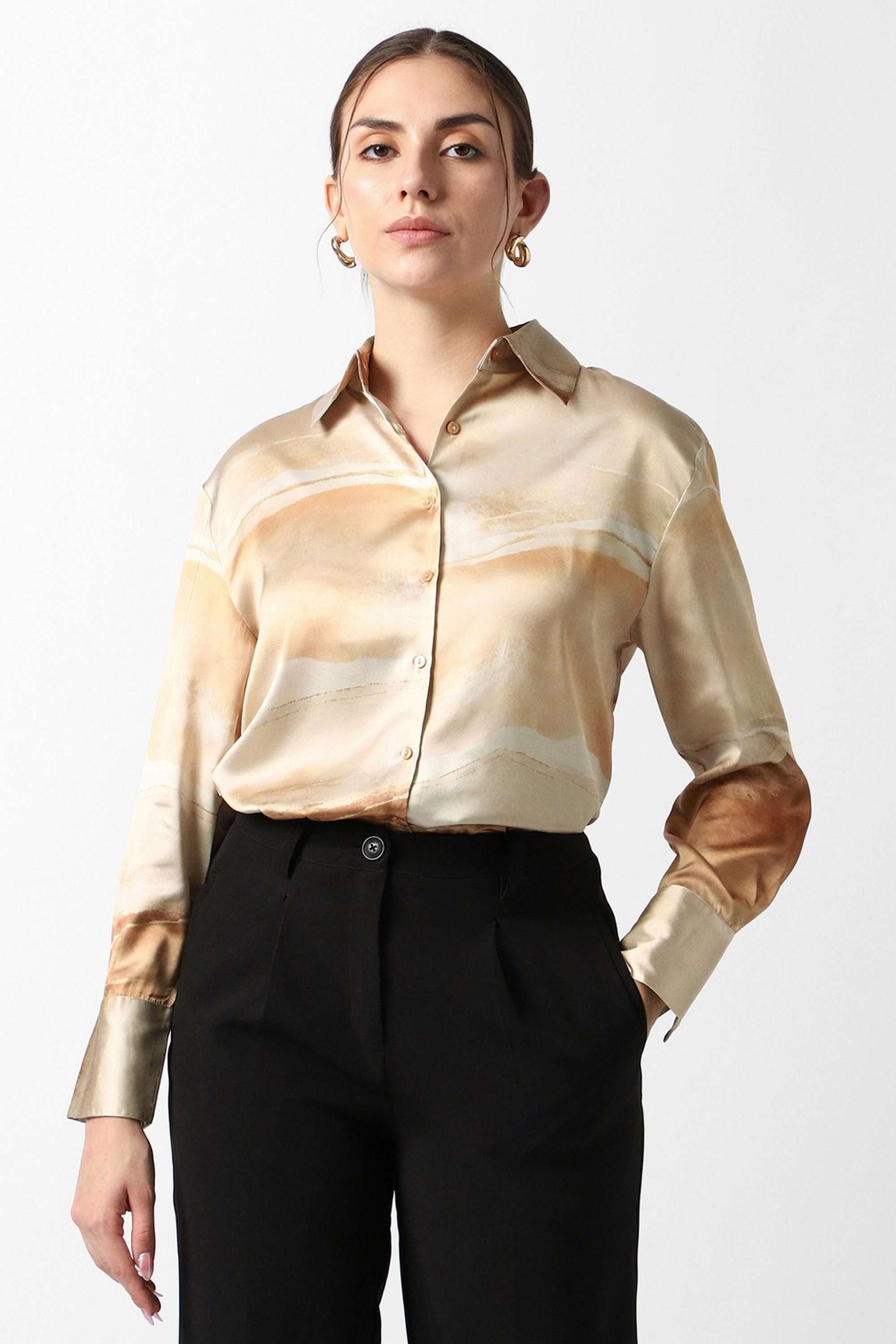 Solid-Blended-Fabric-Women-s-Shirt