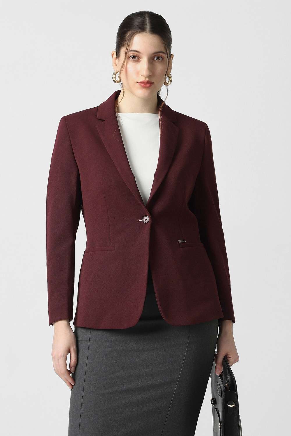 Solid-Polyester-Women-s-Blazer