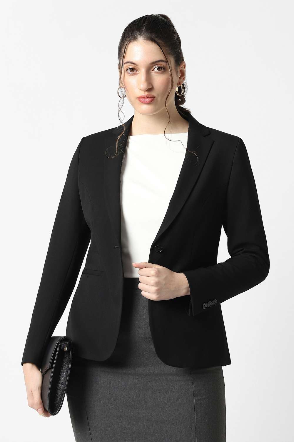 Solid-Blended-Fabric-Women-s-Blazer