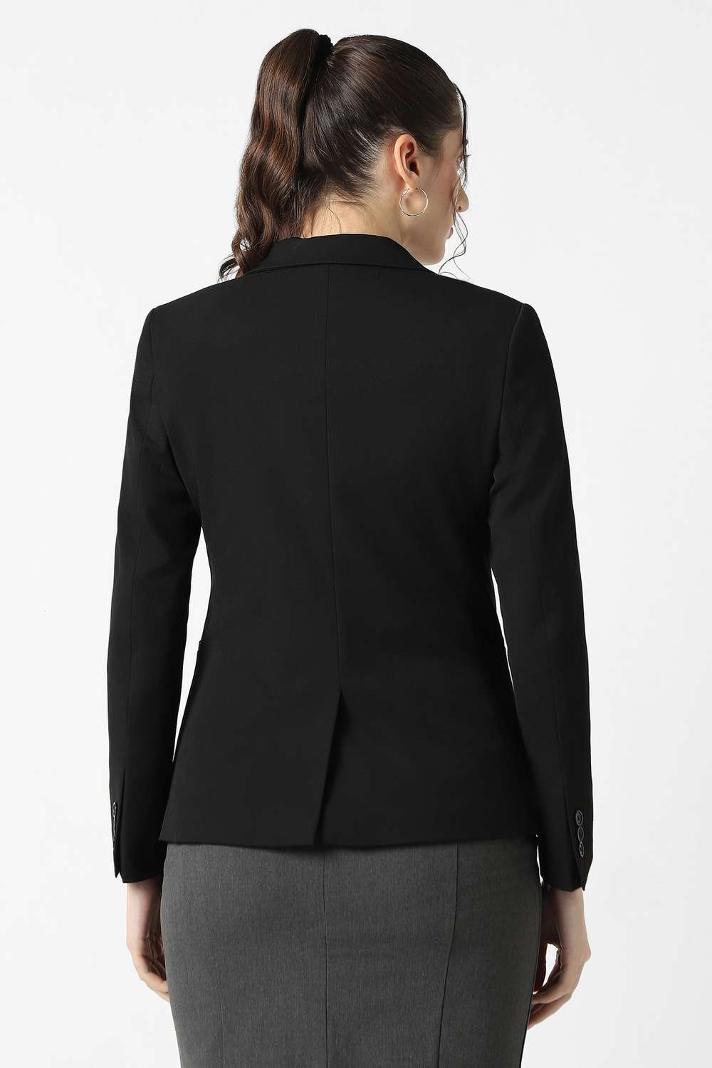 Solid-Blended-Fabric-Women-s-Blazer