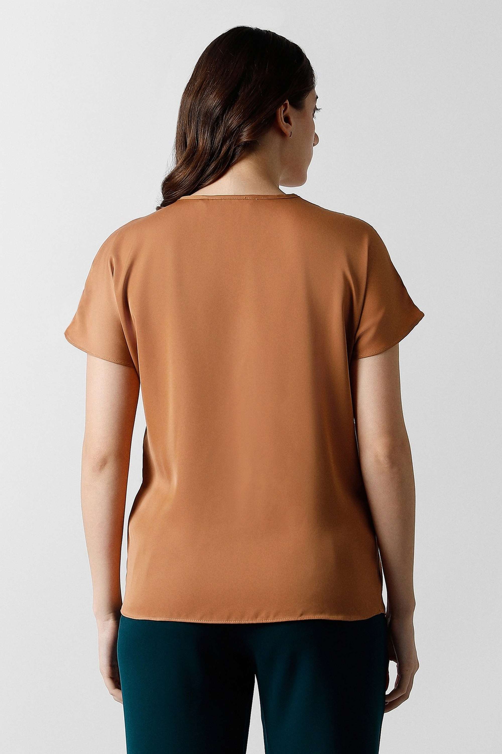 Solid-Blended-Fabric-V-Neck-Women-Top
