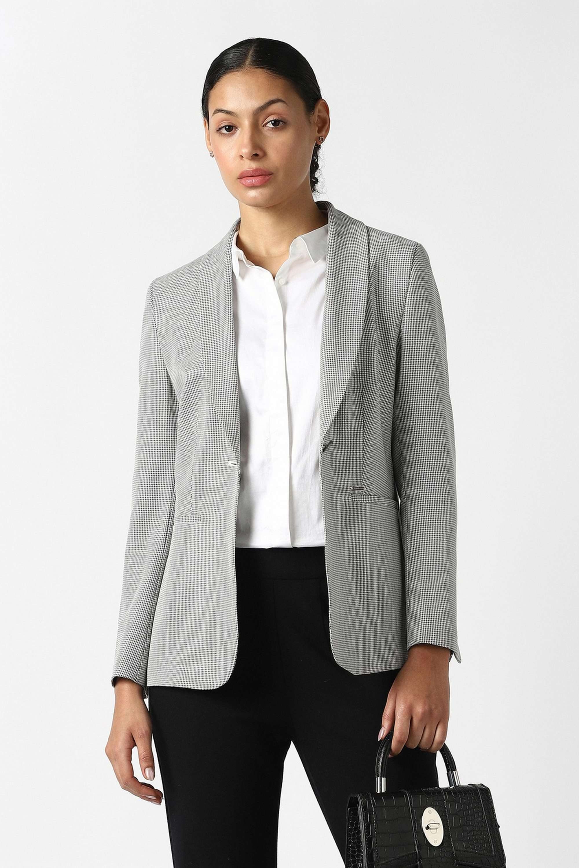Solid-Blended-Fabric-Women-s-Blazer