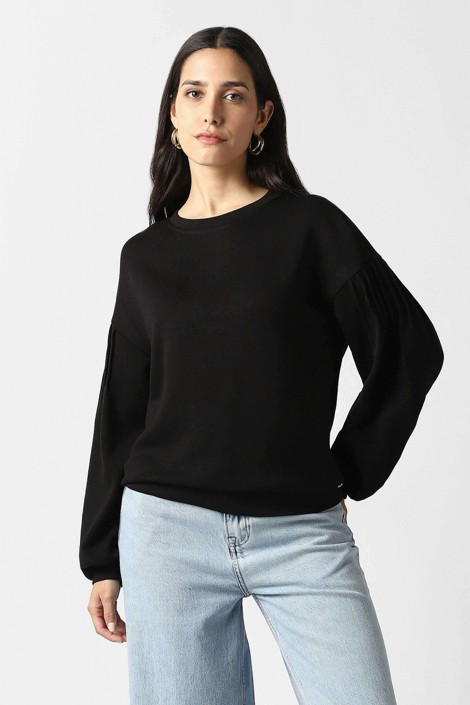 Solid-Blended-Fabric-Women-s-Casual-Wear-Sweatshirt