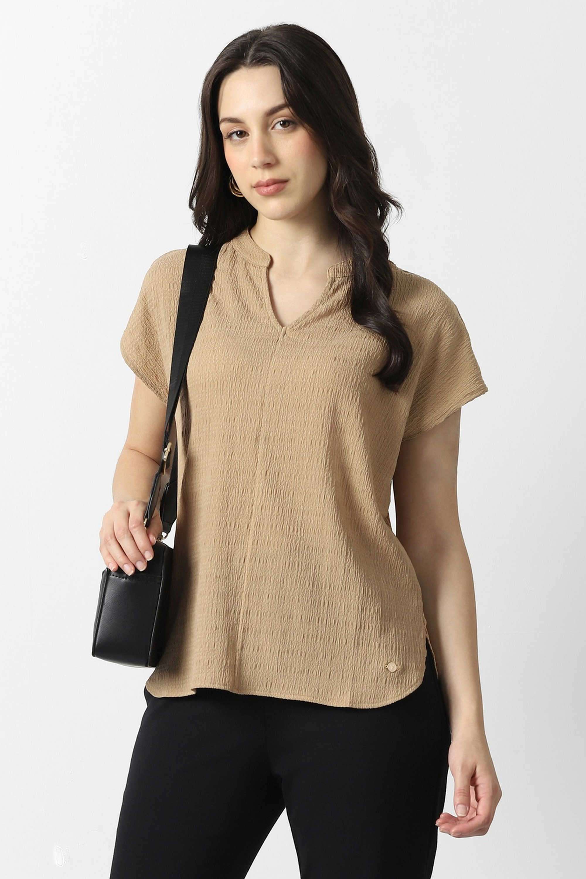 Solid-Blended-Fabric-Regular-Fit-Women-s-Top