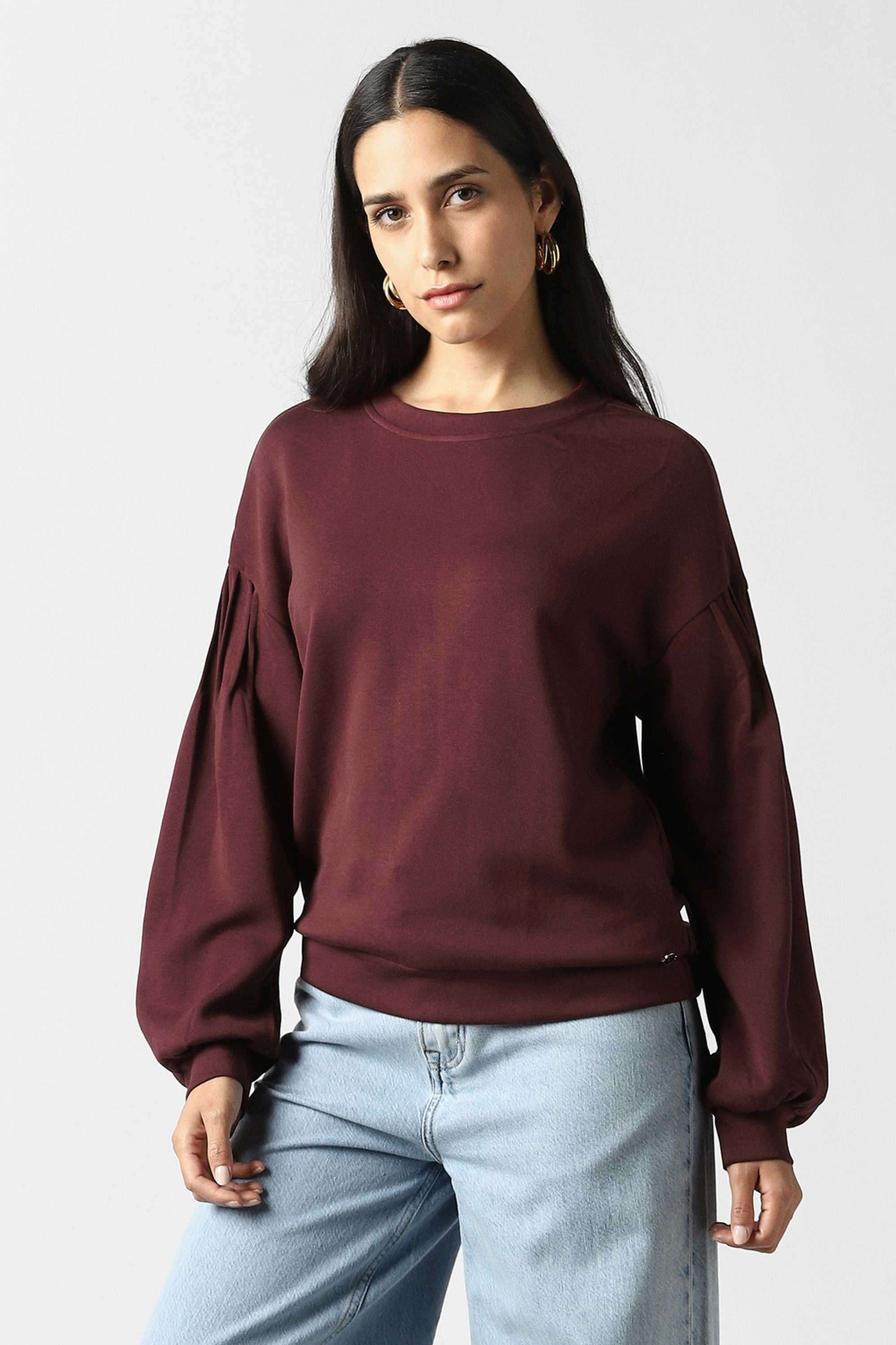 Solid-Blended-Fabric-Women-s-Casual-Wear-Sweatshirt