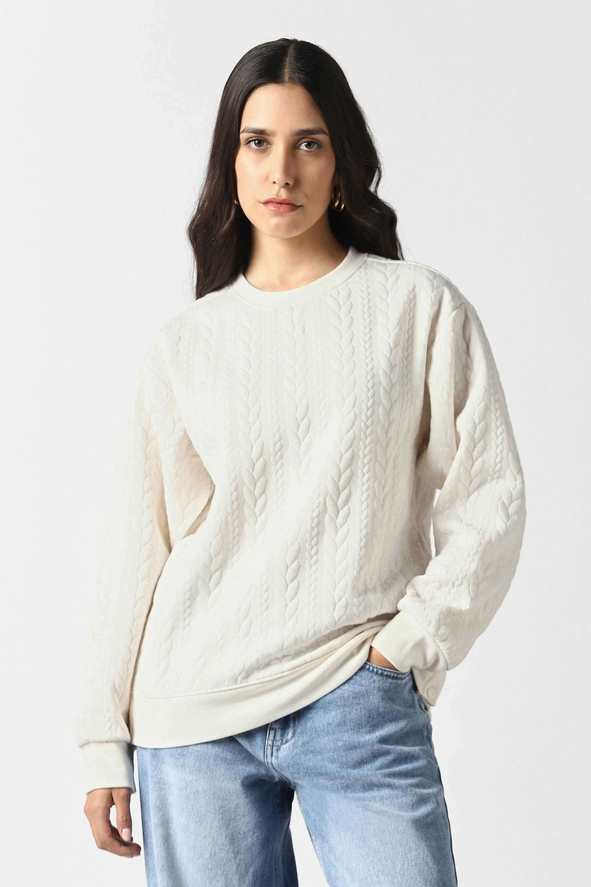 Solid-Blended-Fabric-Women-s-Casual-Wear-Sweatshirt