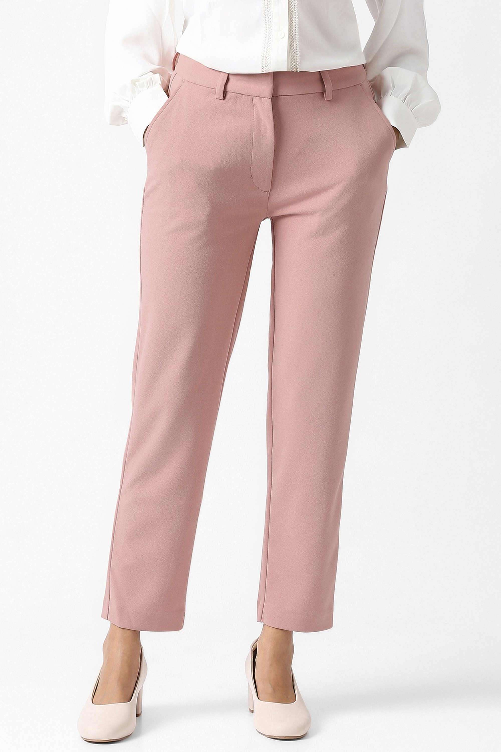 Solid-Regular-Fit-Blended-Fabric-Women-s-Casual-Wear-Trousers